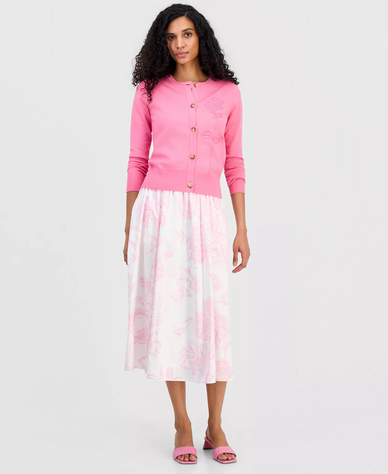 Women's Rose-Soutache Cardigan - Parisian Pink - L