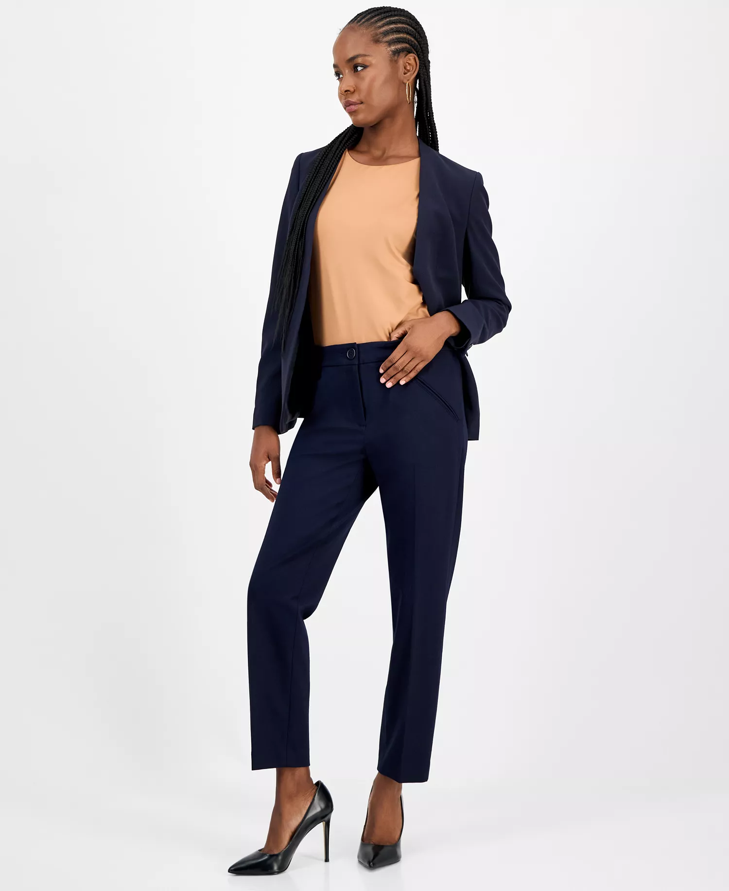 Women's Compression High-Rise Straight-Leg Pants, Macy's Exclusive - Bar Navy - 0