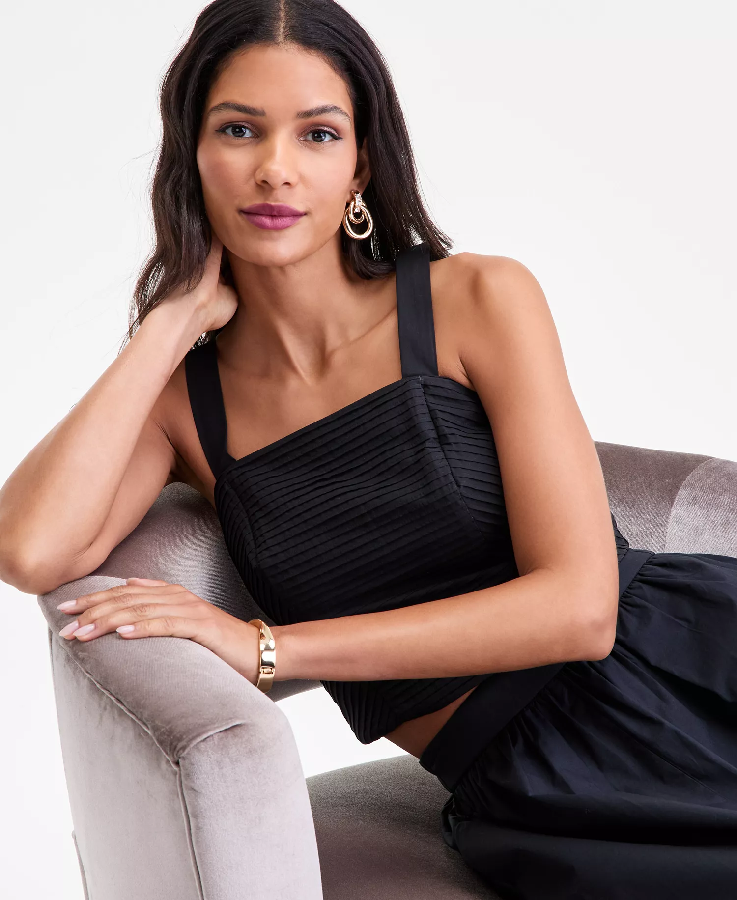 Women's Cropped Pintuck-Pleat Tank Top, Macy's Exclusive - Deep Black - L