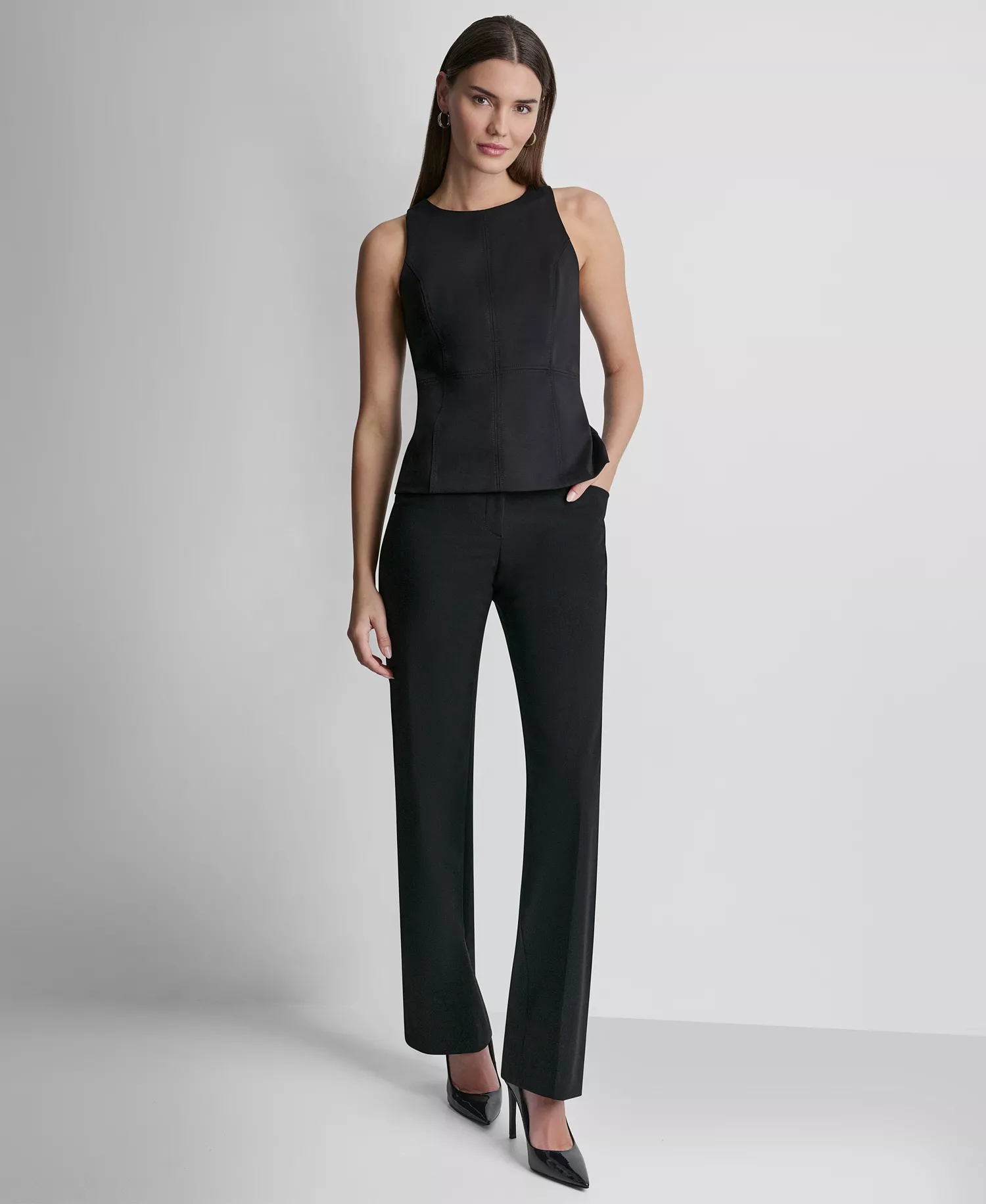 Women's Ponte Sleeveless Tank Top - Black - L