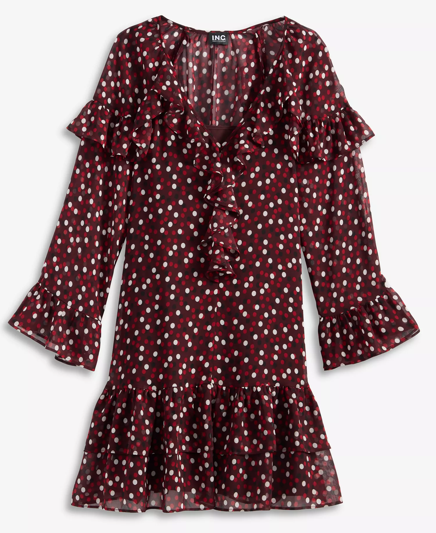 Women's Ruffle-Trim Bell-Sleeve Dress, Macy's Exclusive  - Ari Dots - L