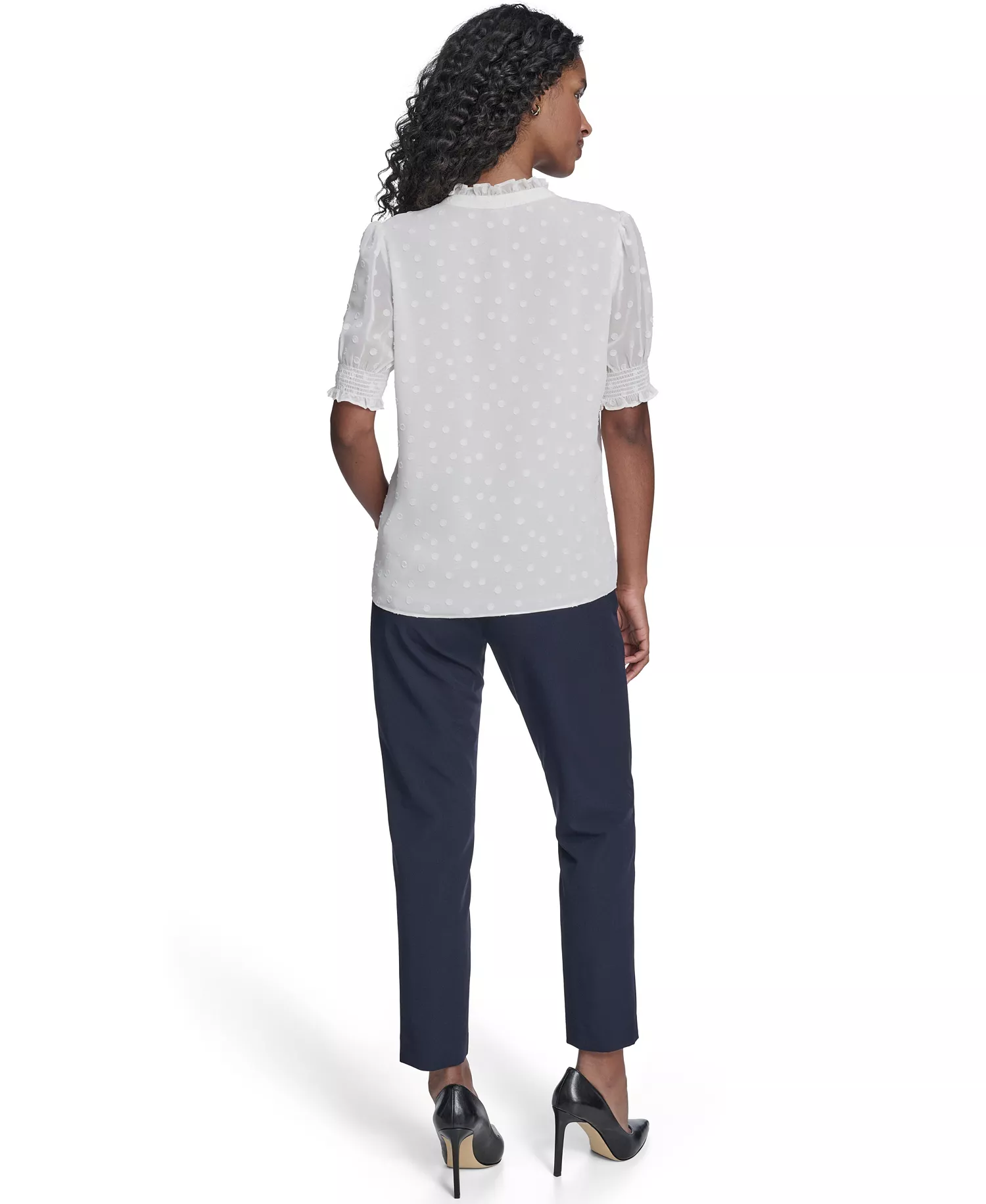 Women's Clip Dot Ruffle Popover Top - Ivory - L
