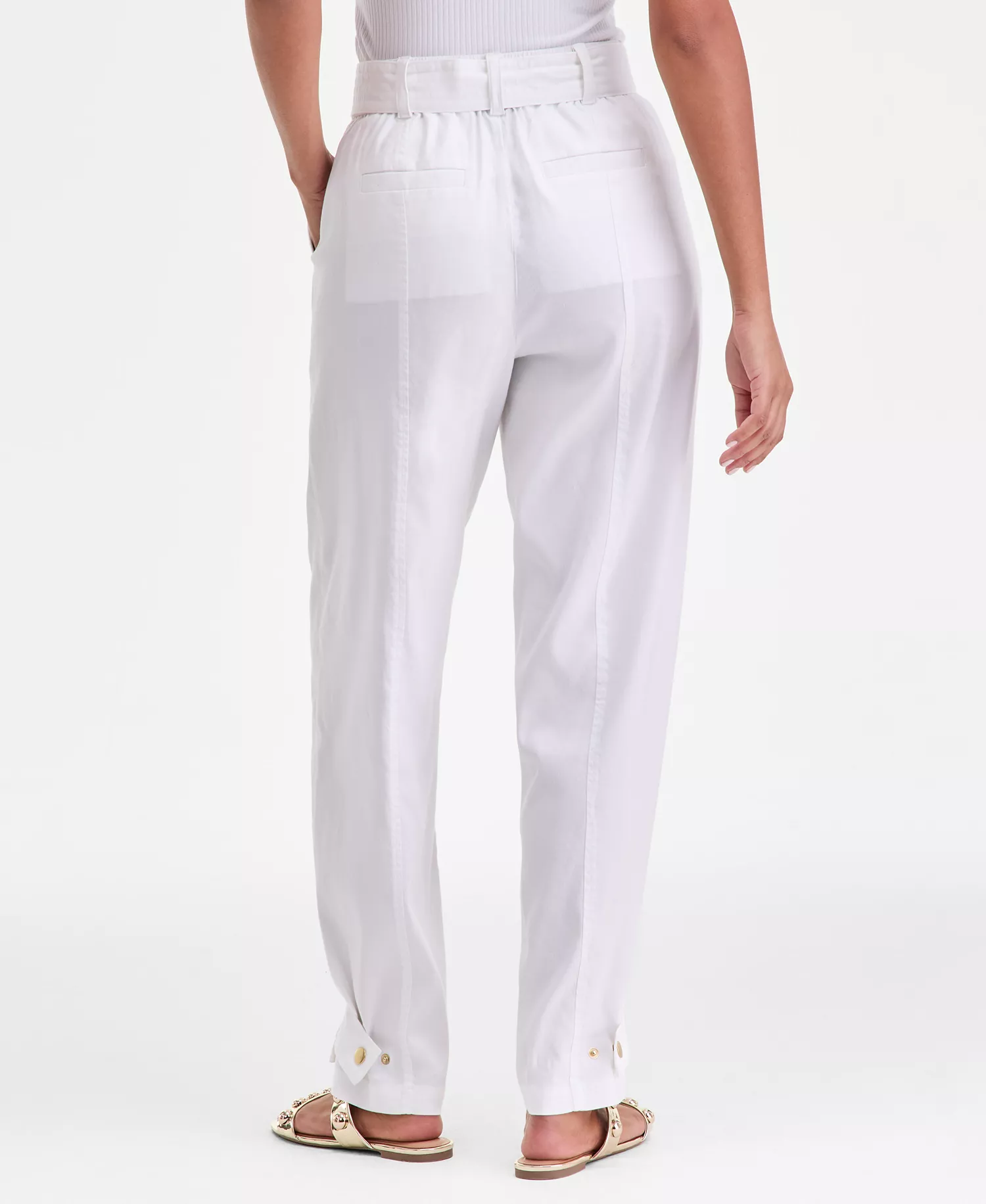 Women's Tie-Waist Linen Blend Pants, Macy's Exclusive - Bright White - L