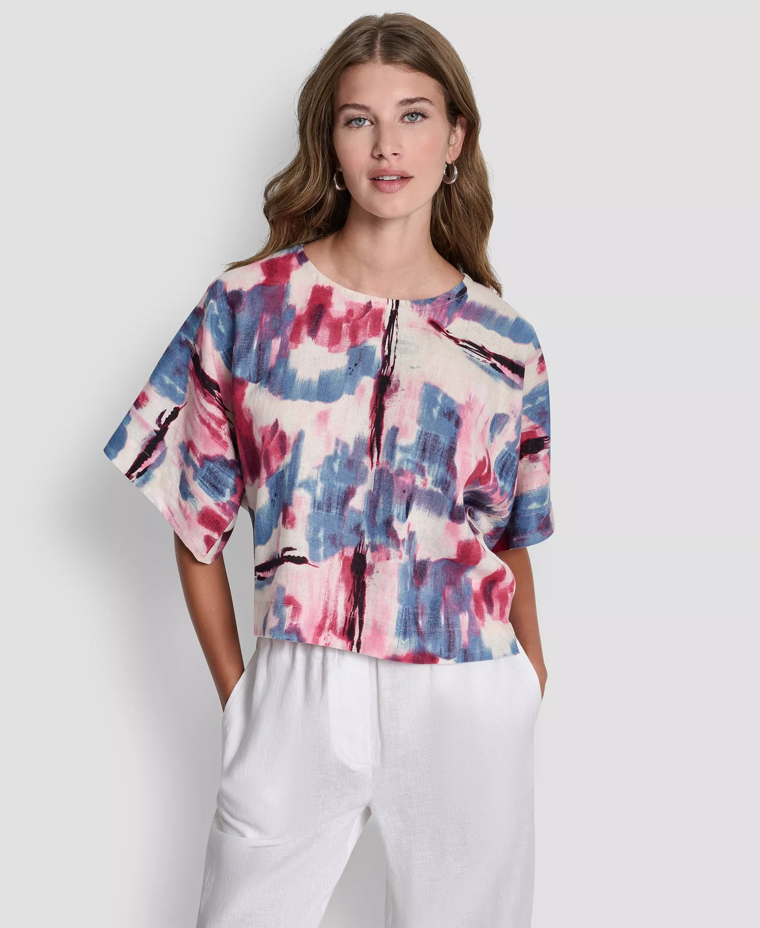 Women's Printed Drop Shoulder Crewneck Top - Urban Bloom - L