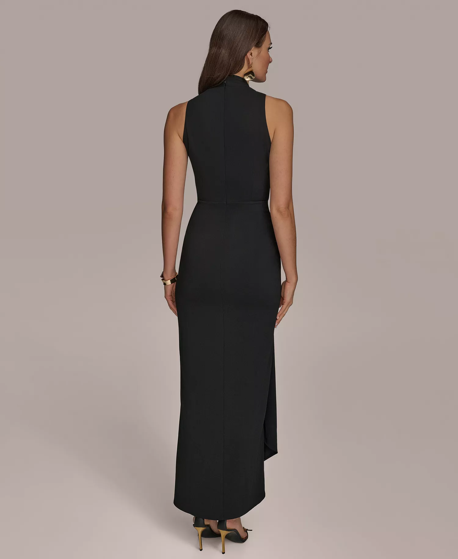Women's Draped Faux-Wrap Gown - Black - 10