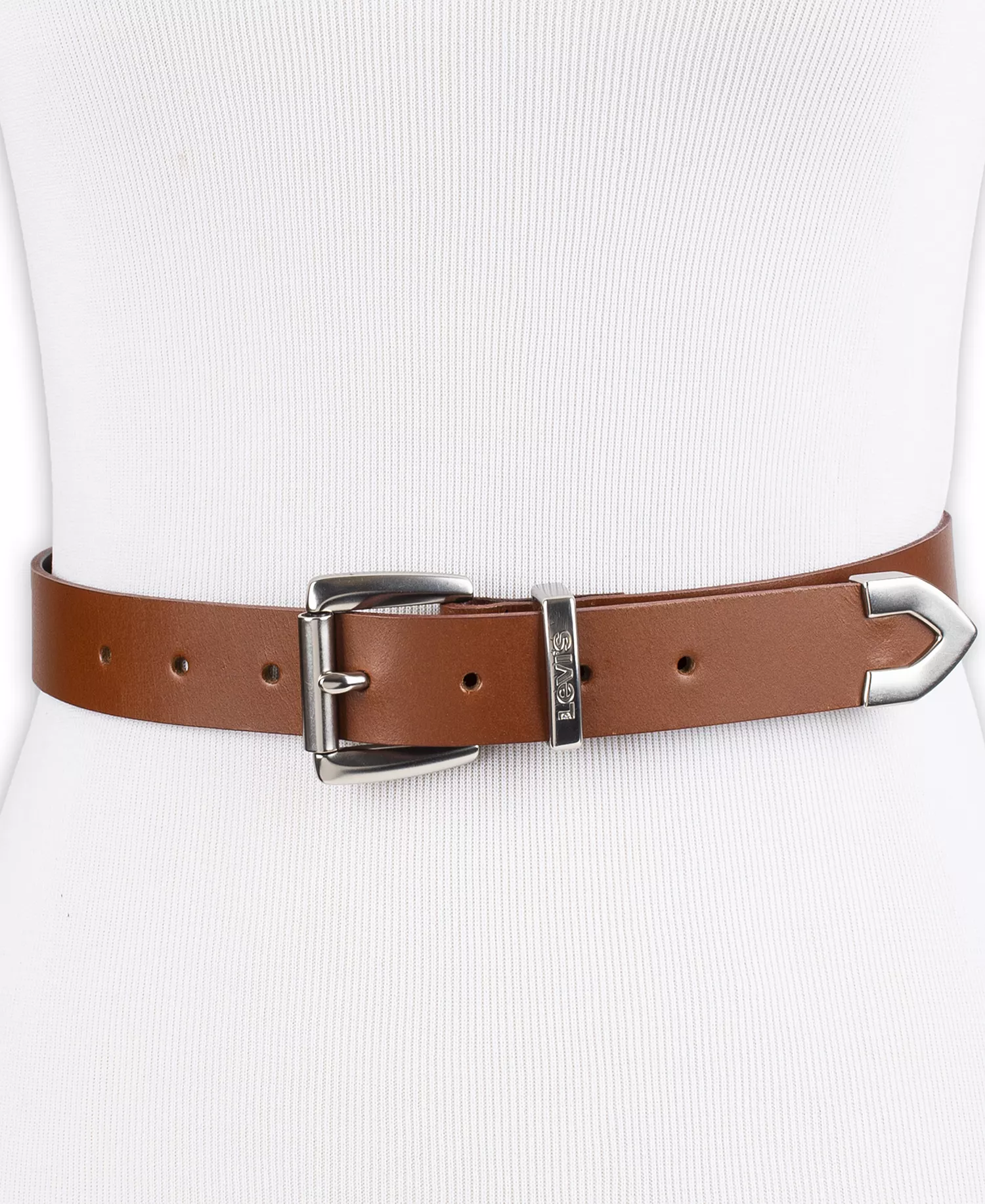 Women's Western Metal Tip End Leather Pant Belt - Tan - L