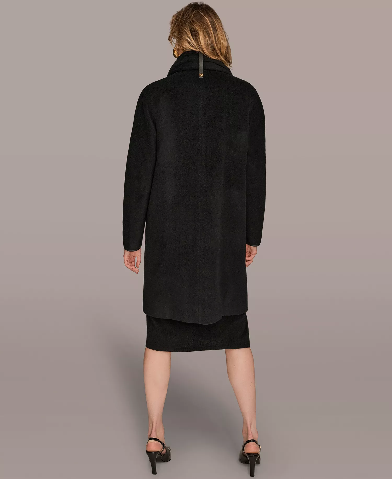 Women's Snap Button Scarf Coat - Black - L