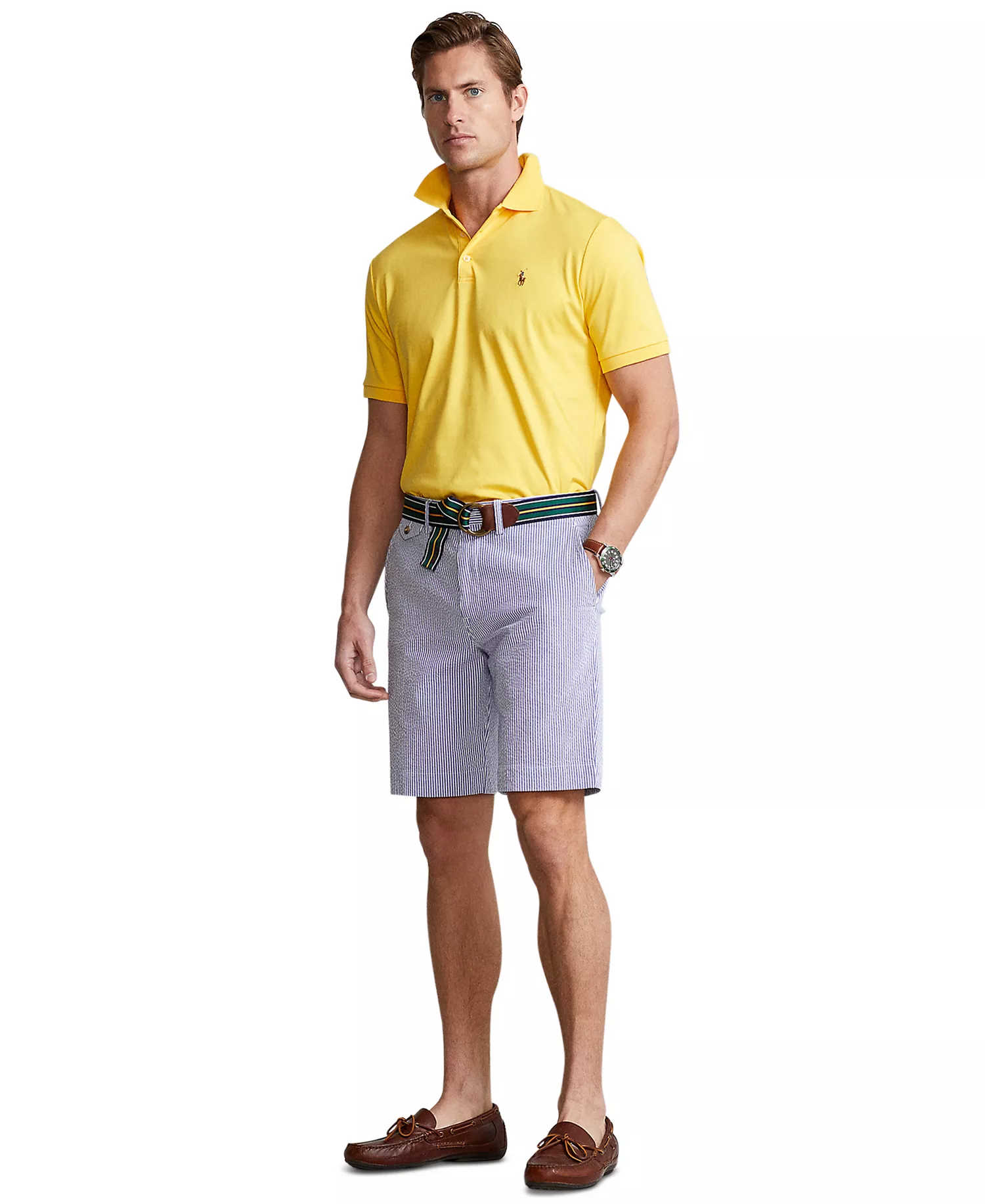 Men's 9-1/4-Inch Stretch Classic-Fit Seersucker Shorts - Blue Seersucker - 28