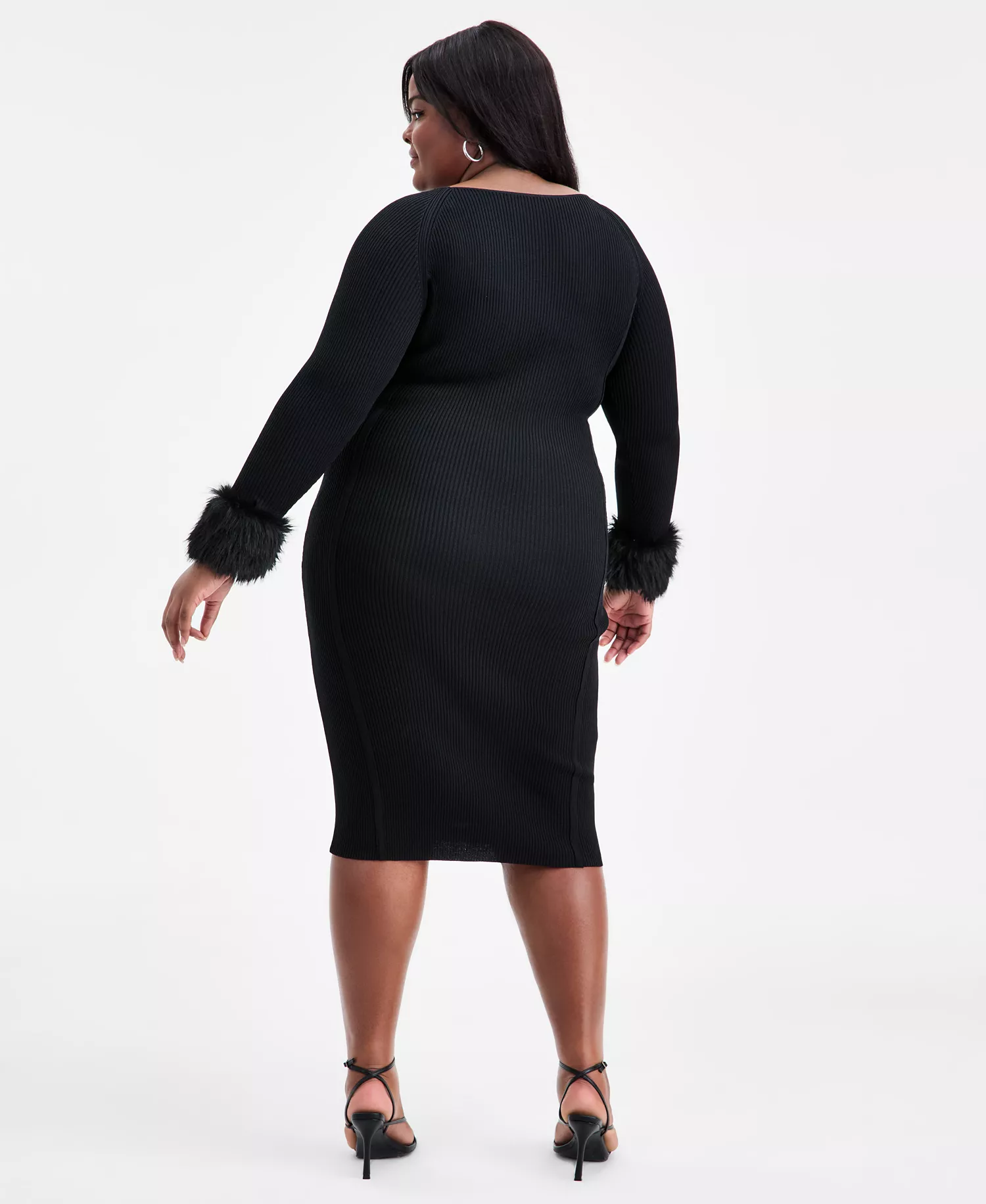 Trendy Plus Size Removable Faux-Fur Cuff Dress, Macy's Exclusive - Deep Black - 0X