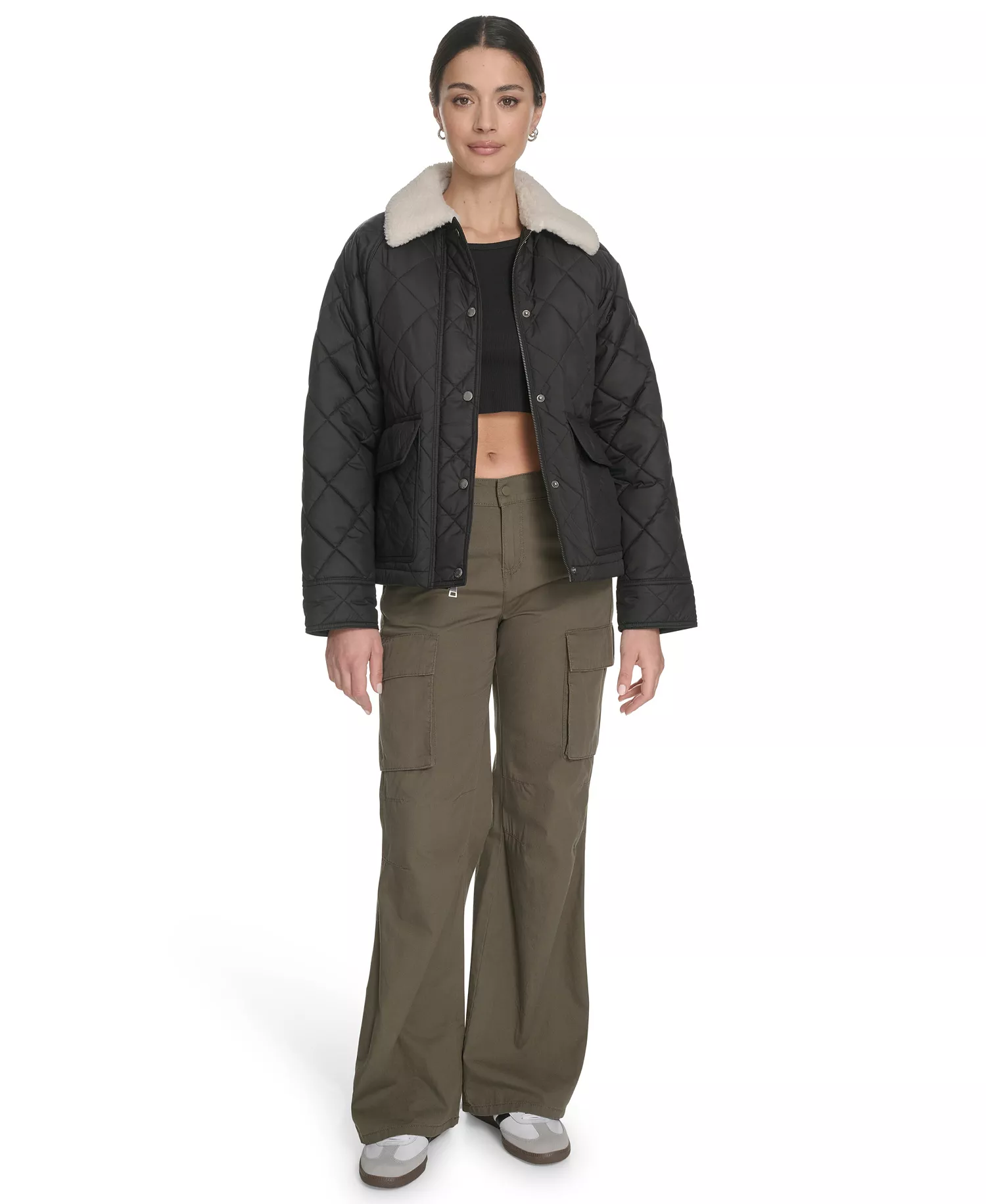 Women's Regular Diamond Quilted Jacket - Black - L