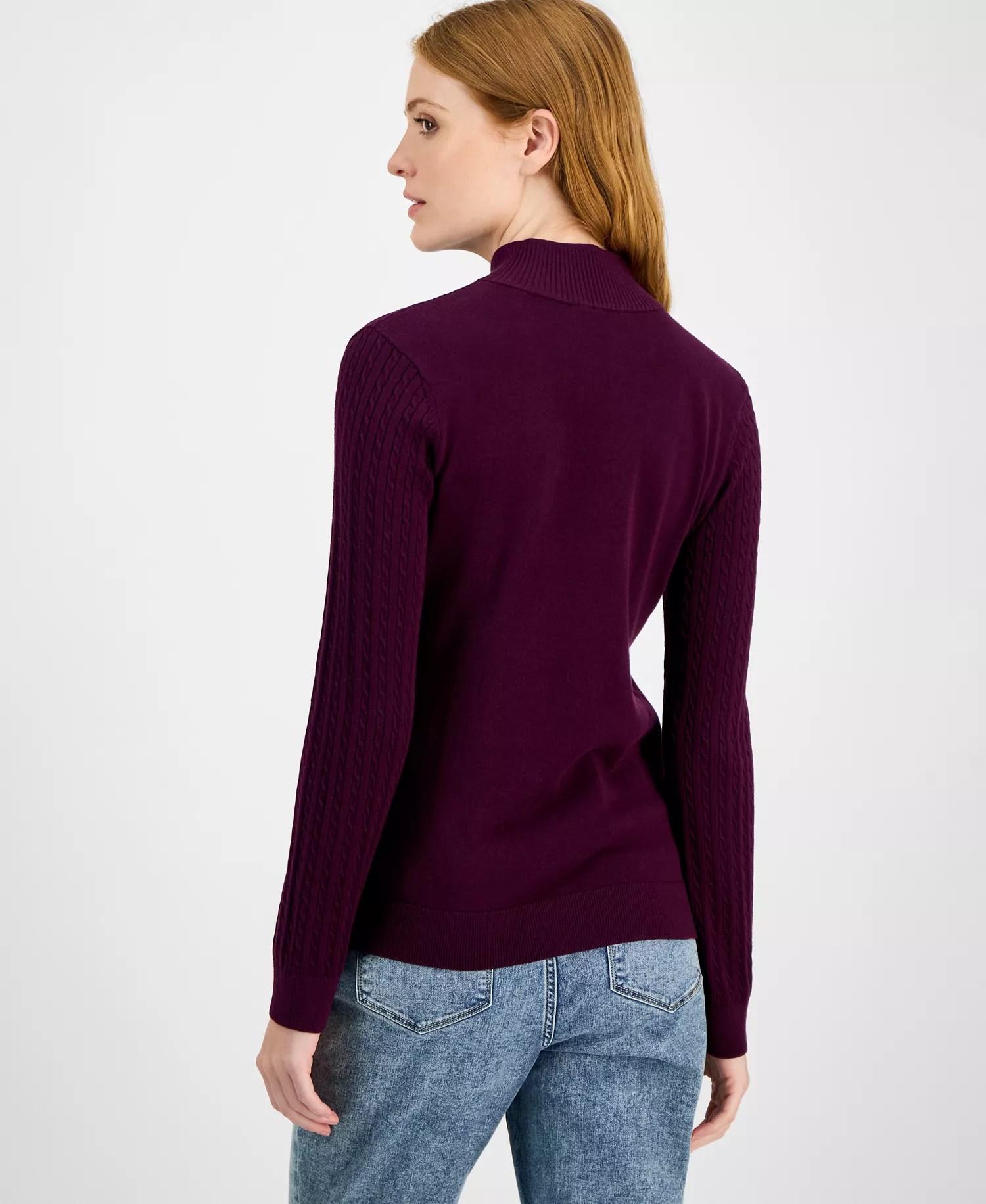 Nautica Women's Cotton Mock-Neck Sweater, Online Only - Aubergine - L