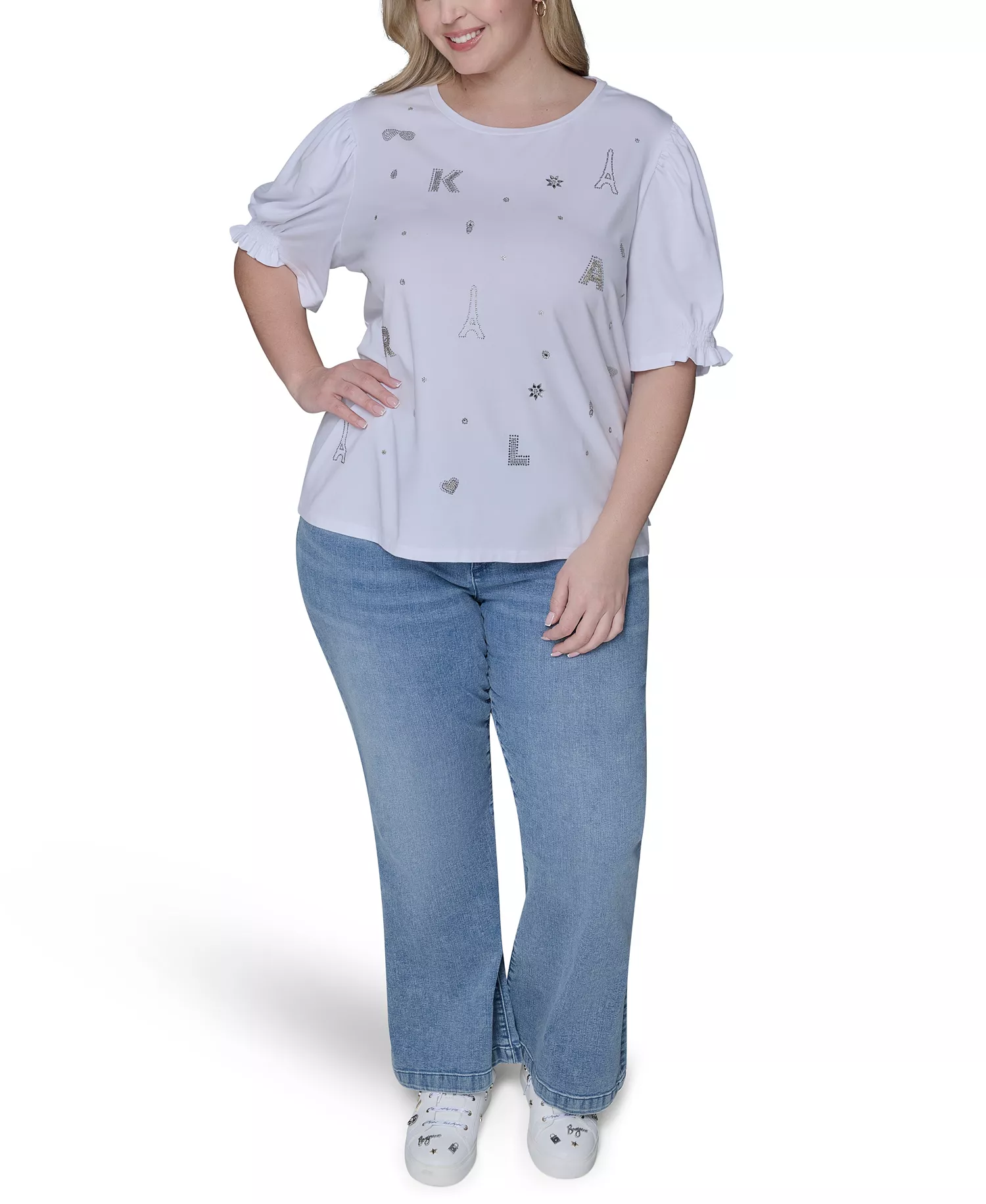 Women's Plus Size Crew Neck Top - White - 0X