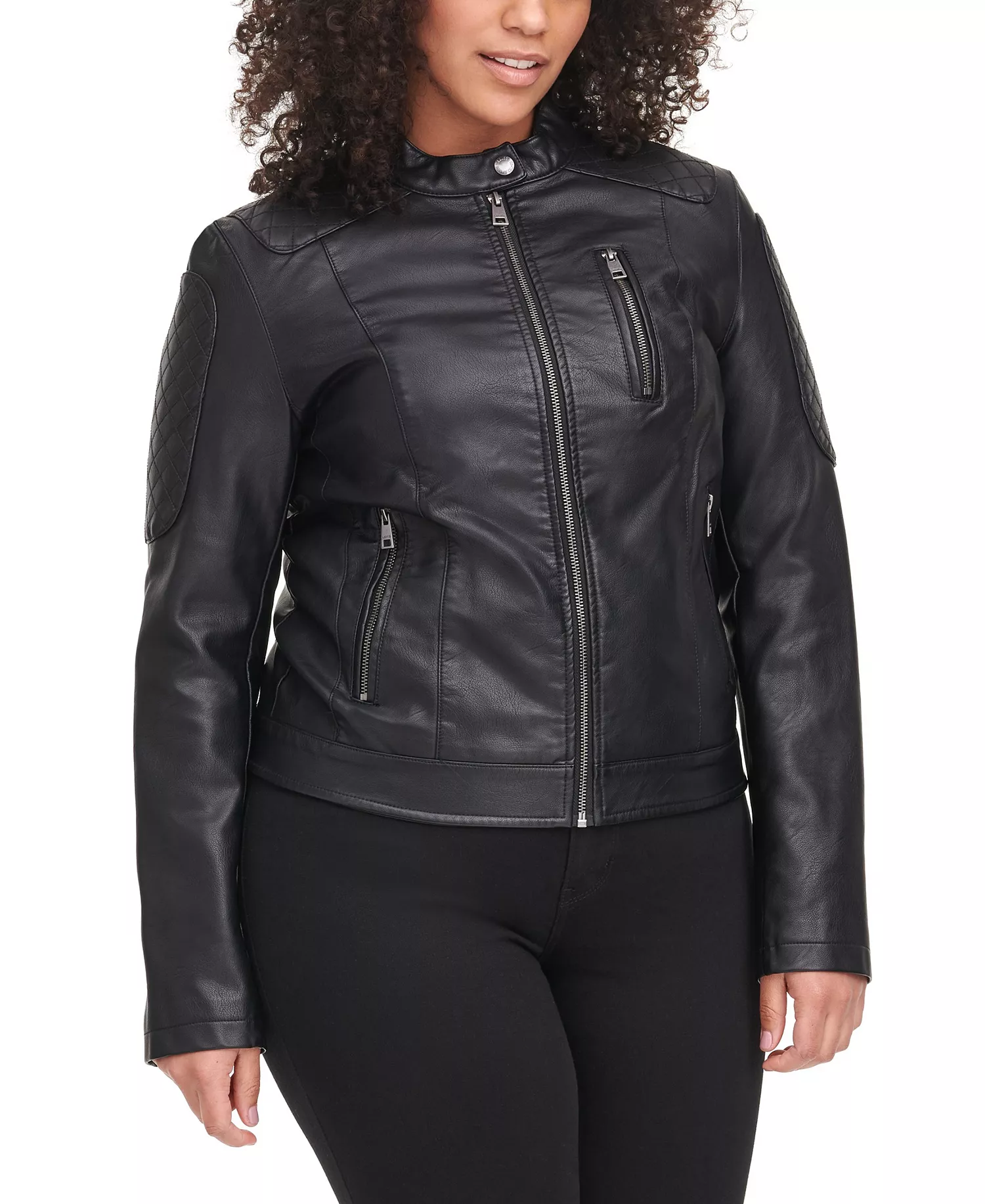 Plus Size Faux Leather Motocross Racer Jacket - Black - 1X