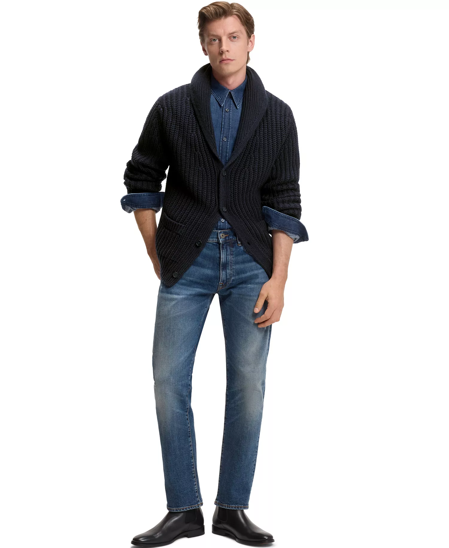 Men's BECKHAM x BOSS Wool Cashmere Relaxed-Fit Cardigan - Dark Blue - L