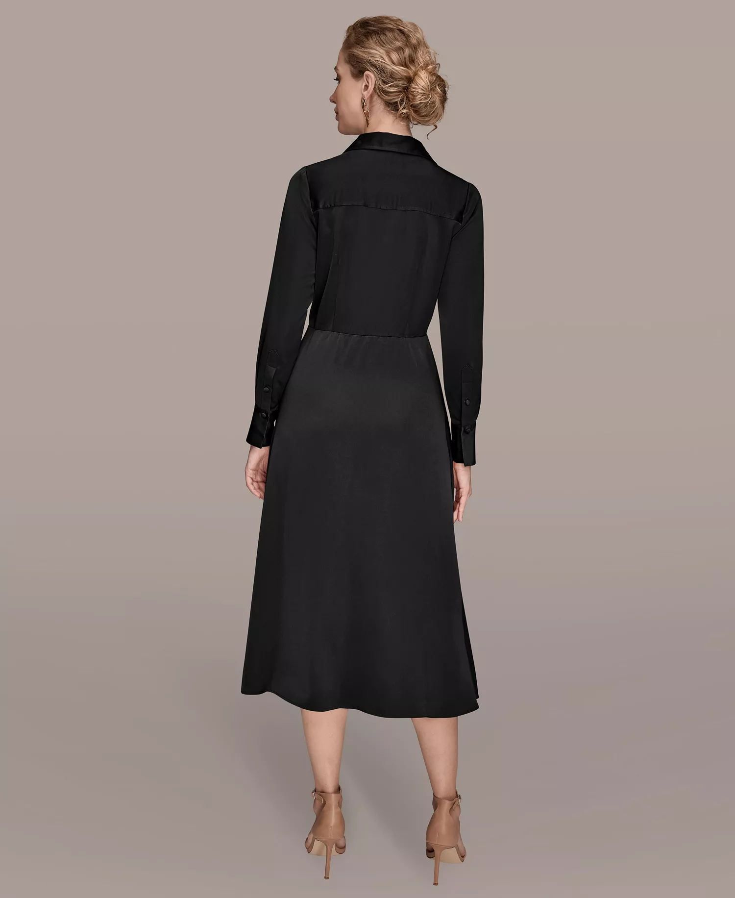 Women's Tie Front Shirt Dress - Black - 10