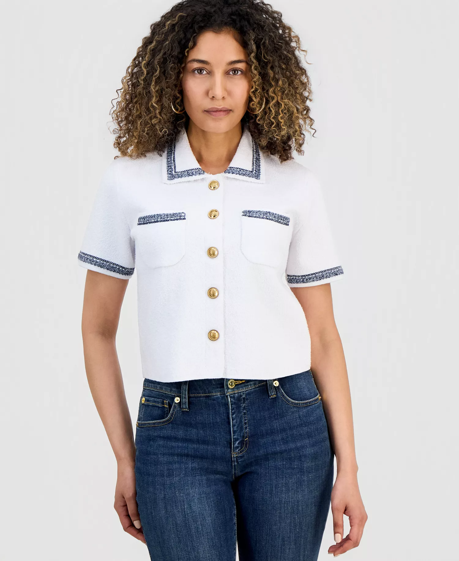 Petite Embroidered-Trim Cardigan, Macy's Exclusive - Bright White - P/L