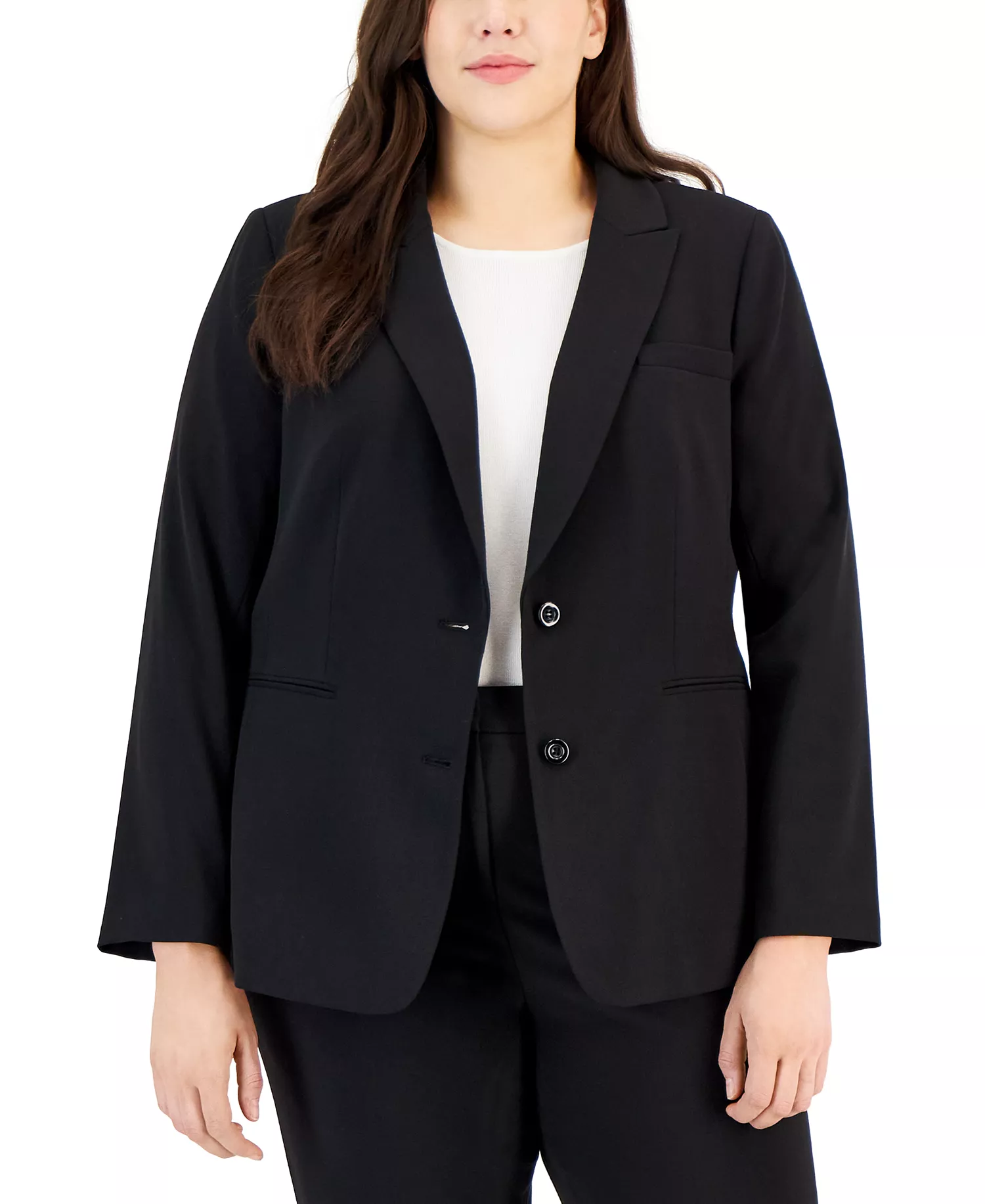 Plus Size Peak-Lapel Button-Front Blazer - Black - 14W