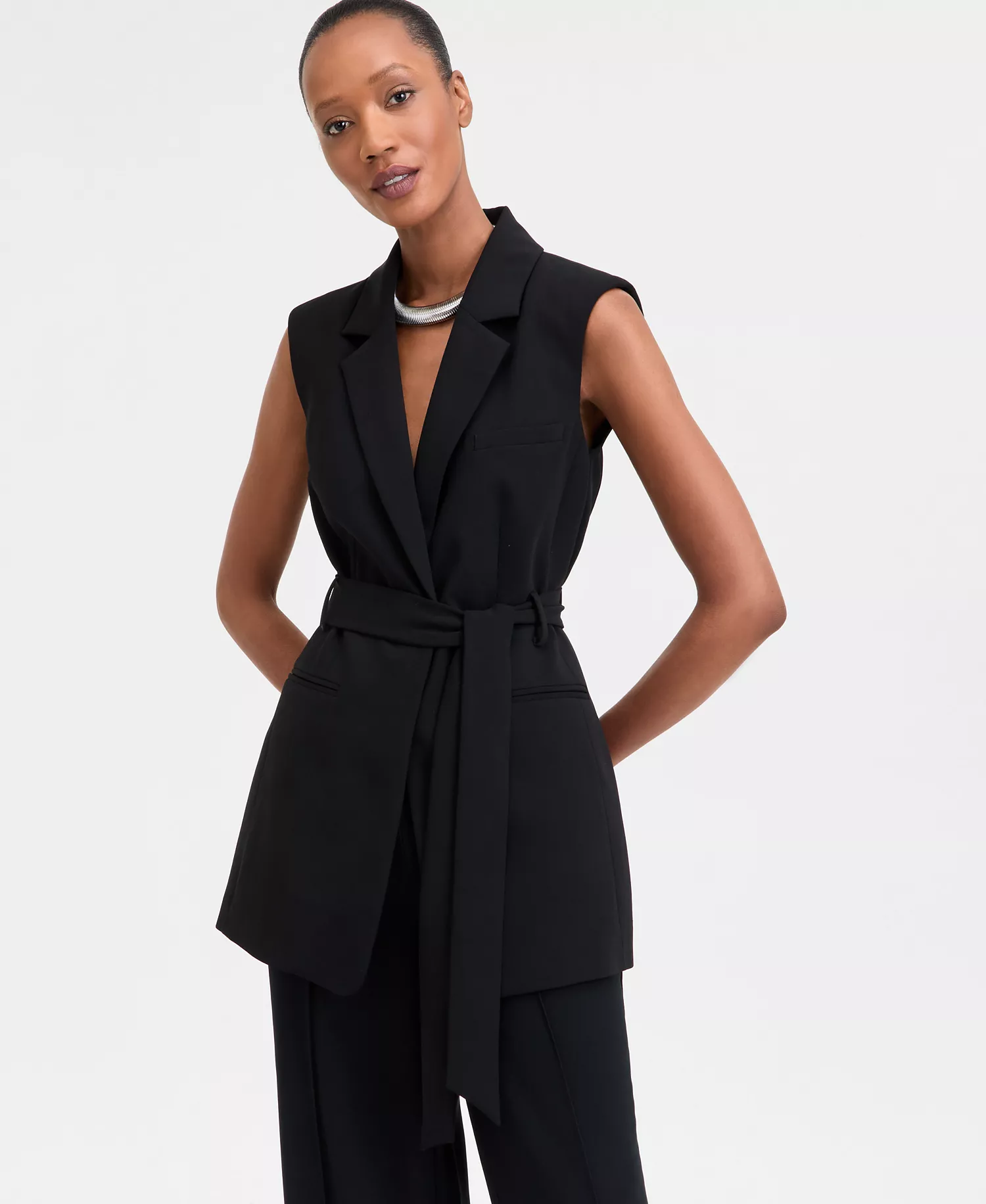 Women's Belted Vest, Exclusively at Macy's - Deep Black - L