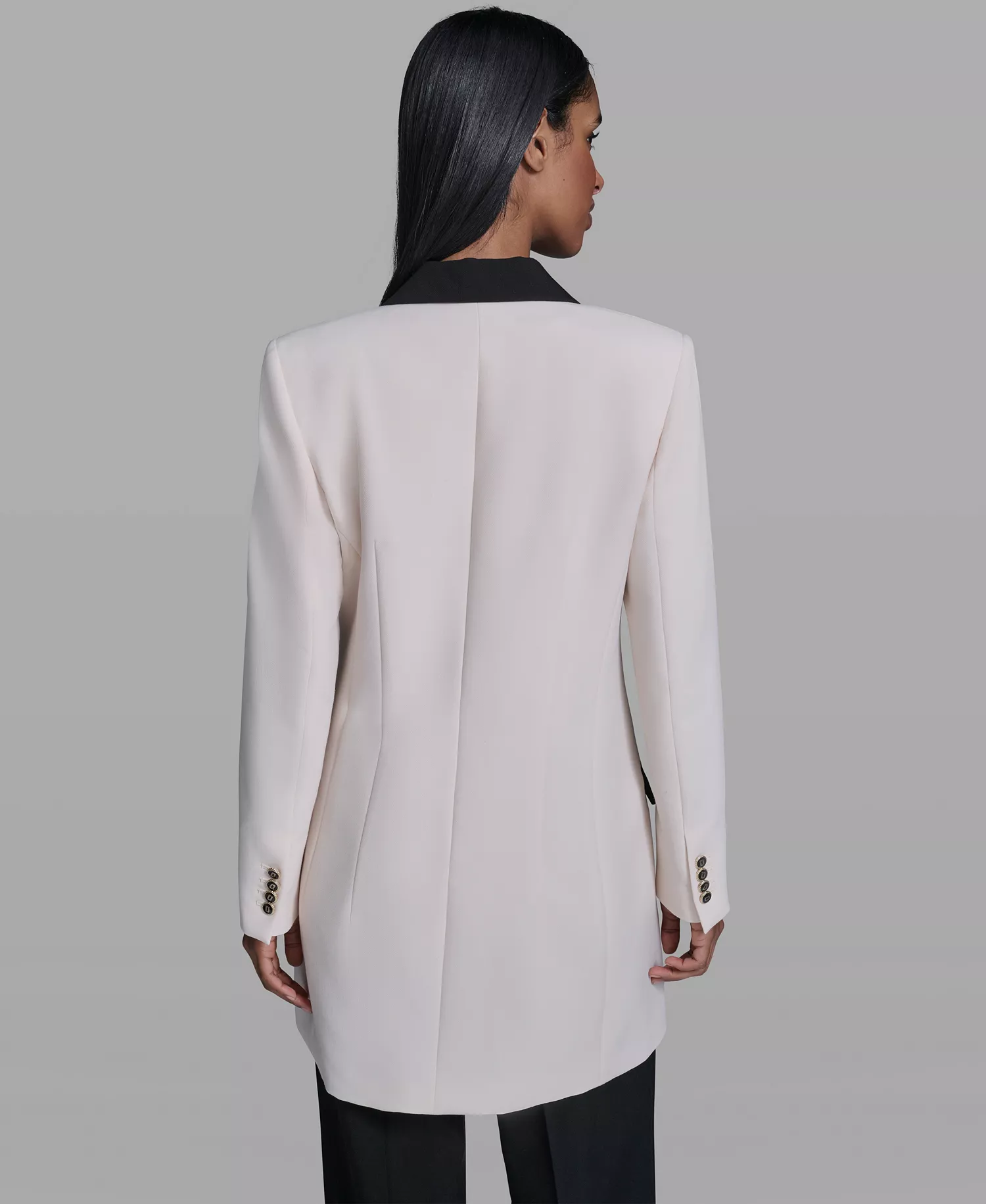 Women's Notch Lapel Collar Jacket - Bisque/Black - 0