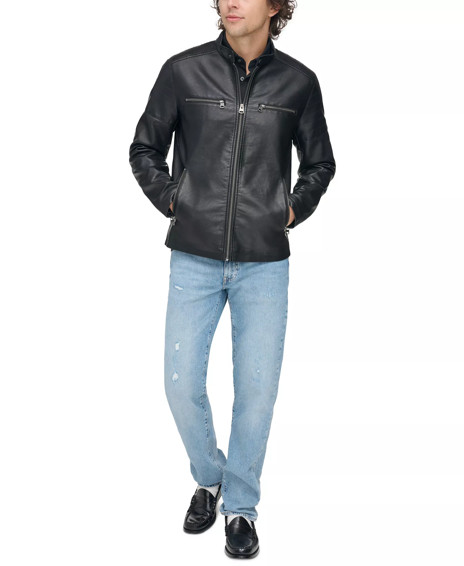 Men's Faux Leather Racer Jacket - Black - 2XL
