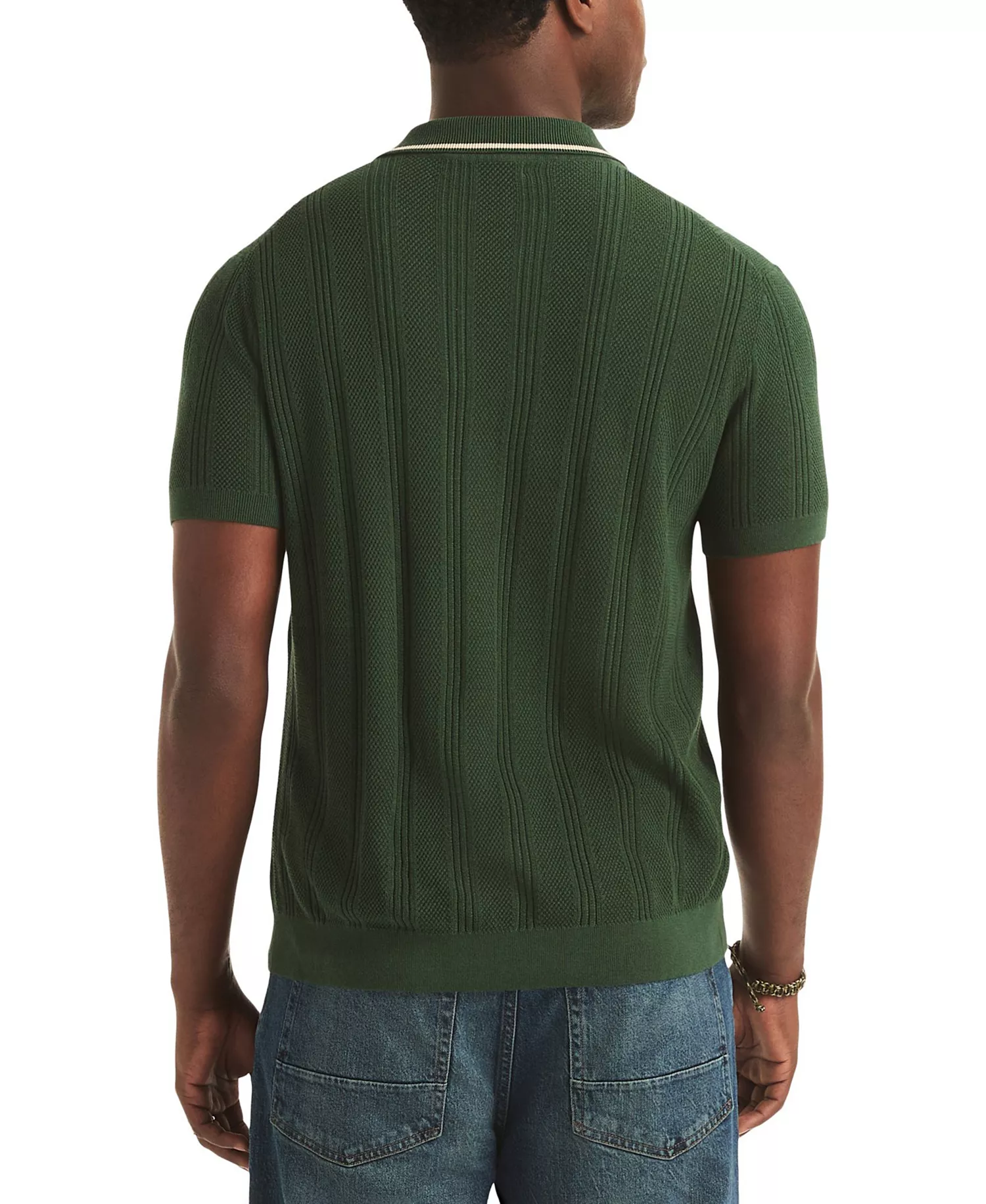 Men's Textured Open Front Polo Sweater - Kelp Seas - 2XL