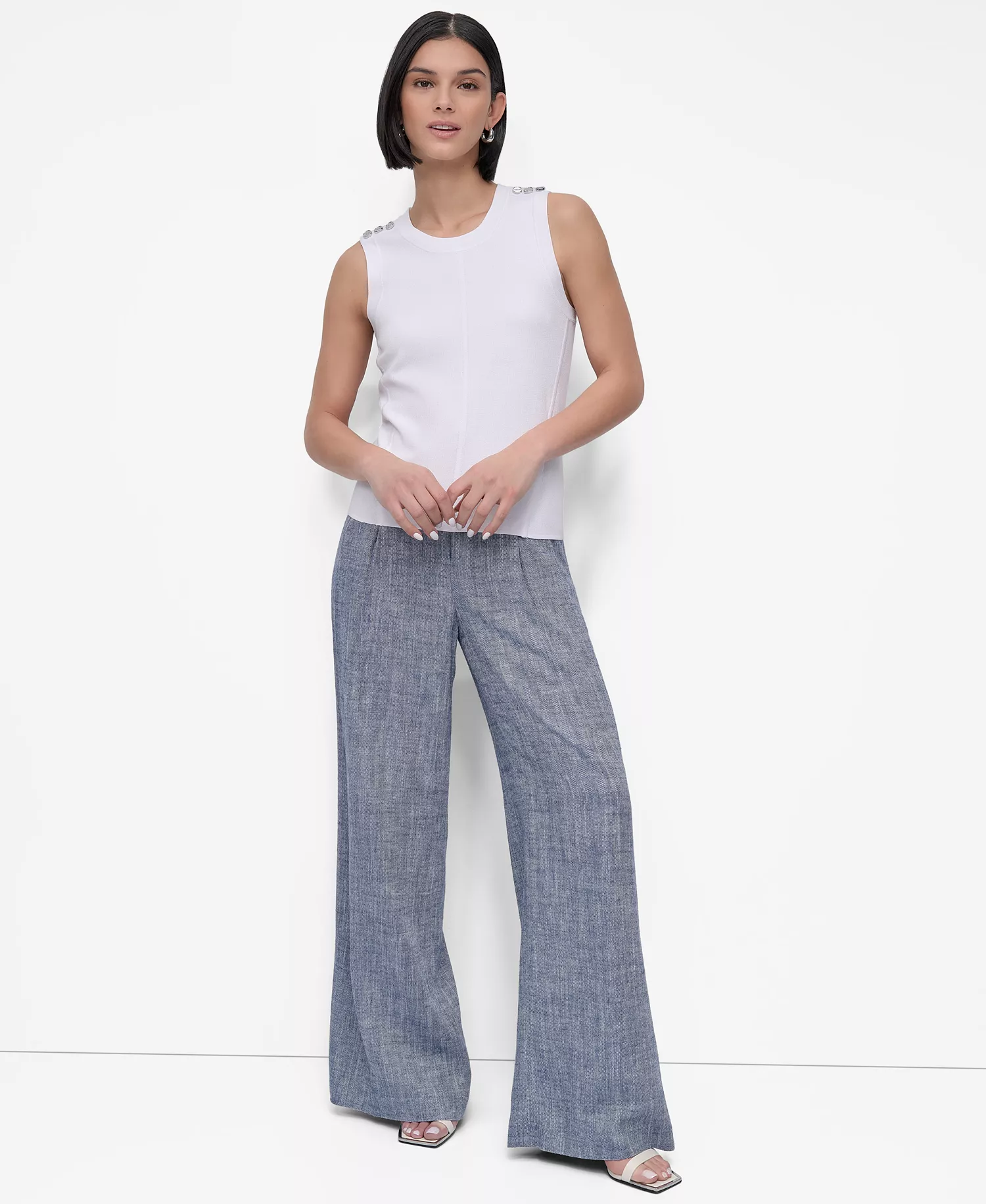 Petite Crewneck Sleeveless Top - White - PL