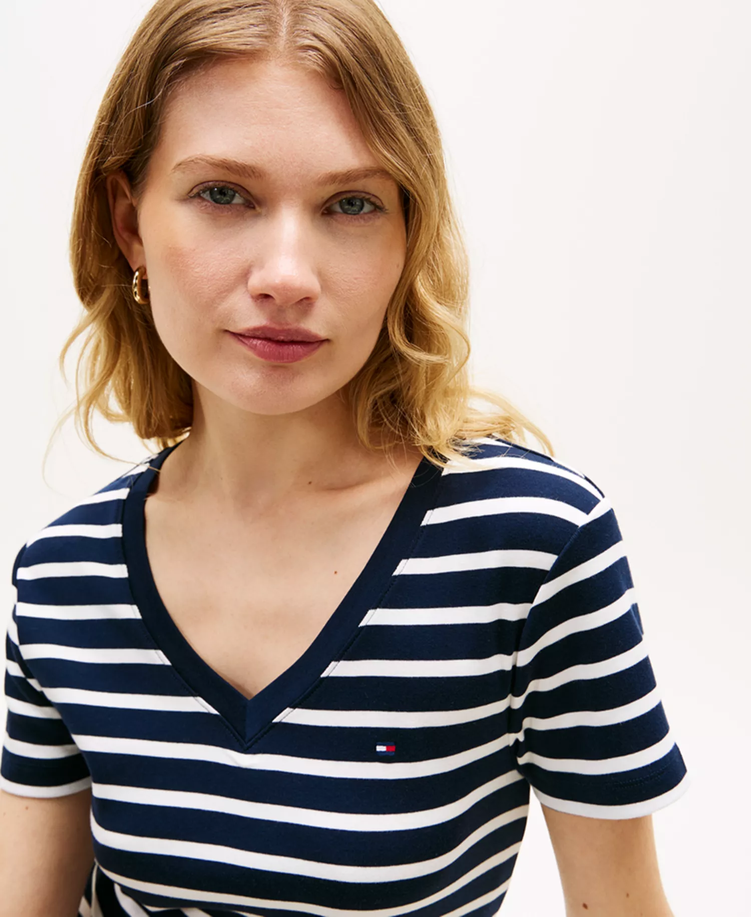 Women's Ribbed Stripe V-Neck T-Shirt Dress - Dark night - L