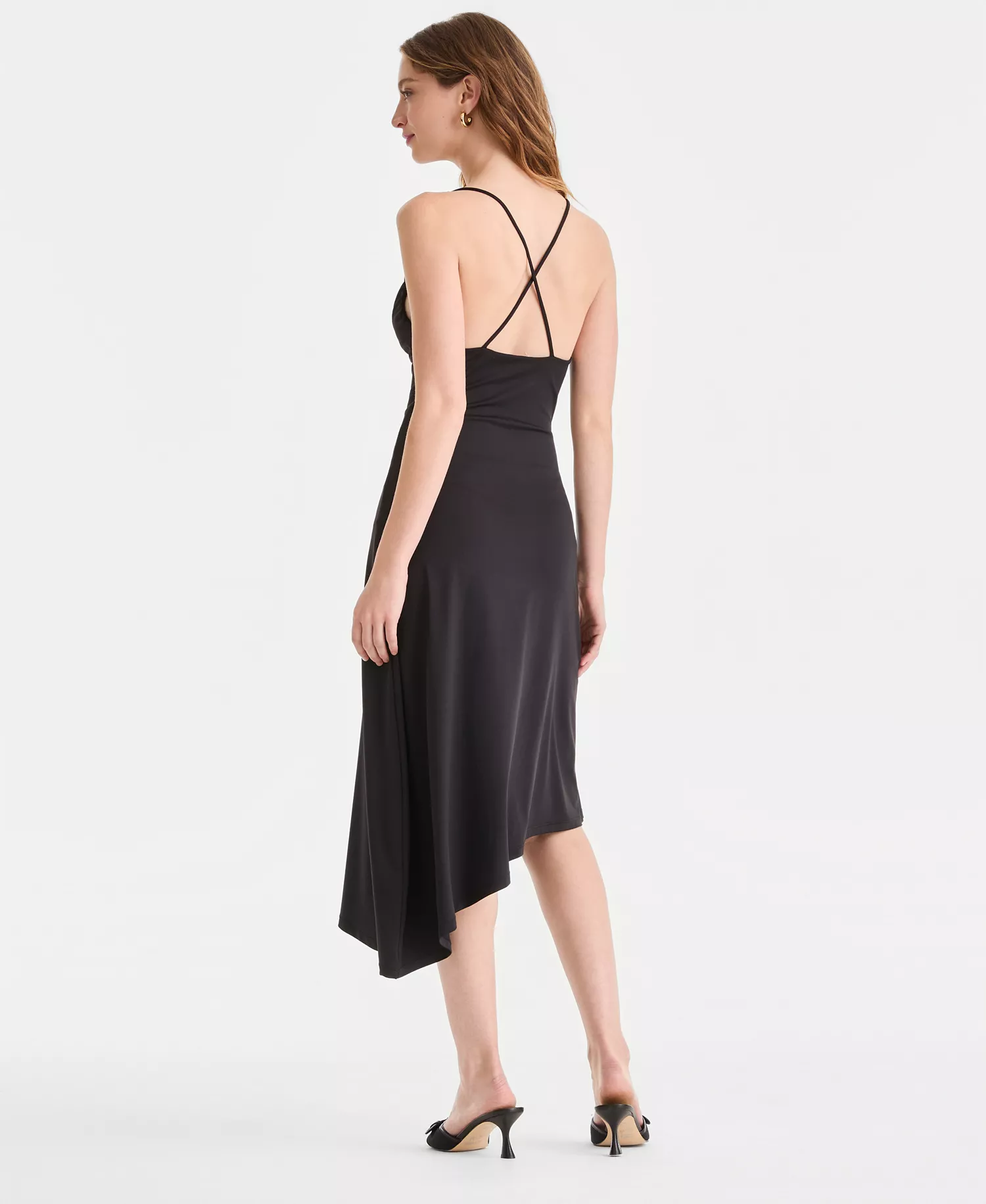 Women's Second Skin Asymmetric-Hem Slip Dress, Macy's Exclusive - Black - L