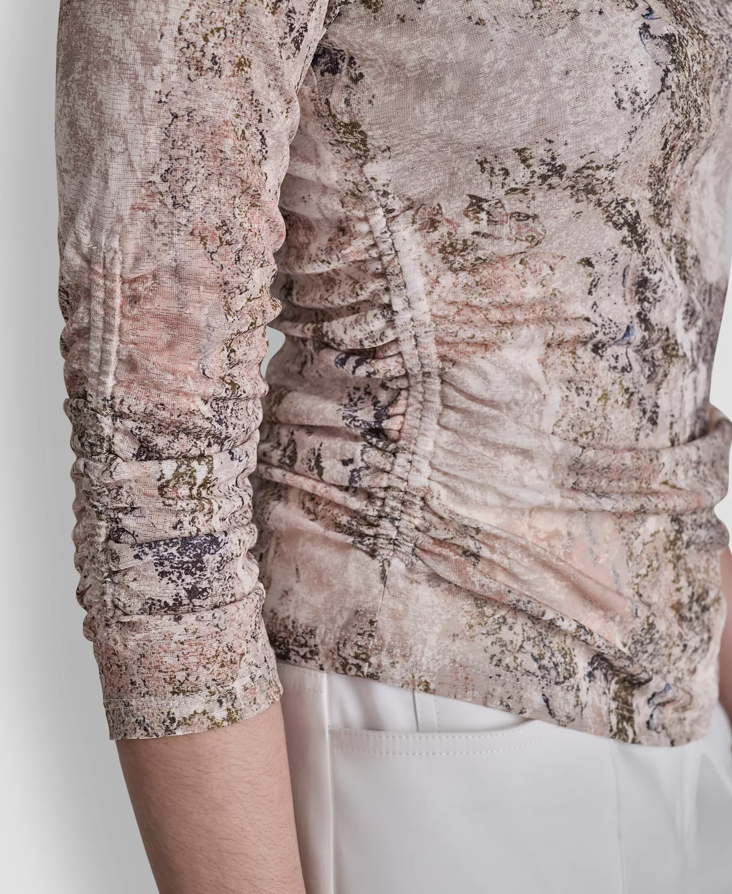 Petite Boat Neck Printed Top - Coconut/Travertine - P/L