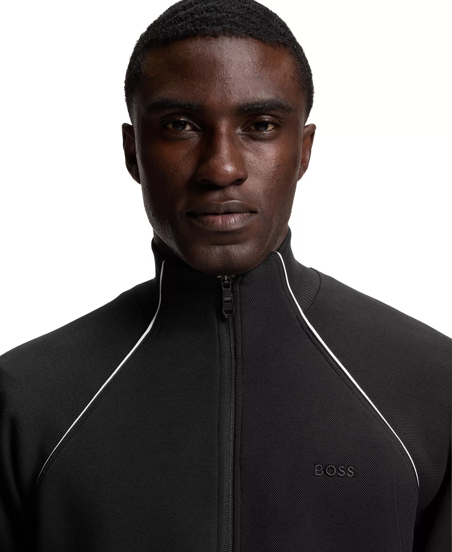 Men's Contrast Piping Cotton-Blend Sweatshirt - Black - L