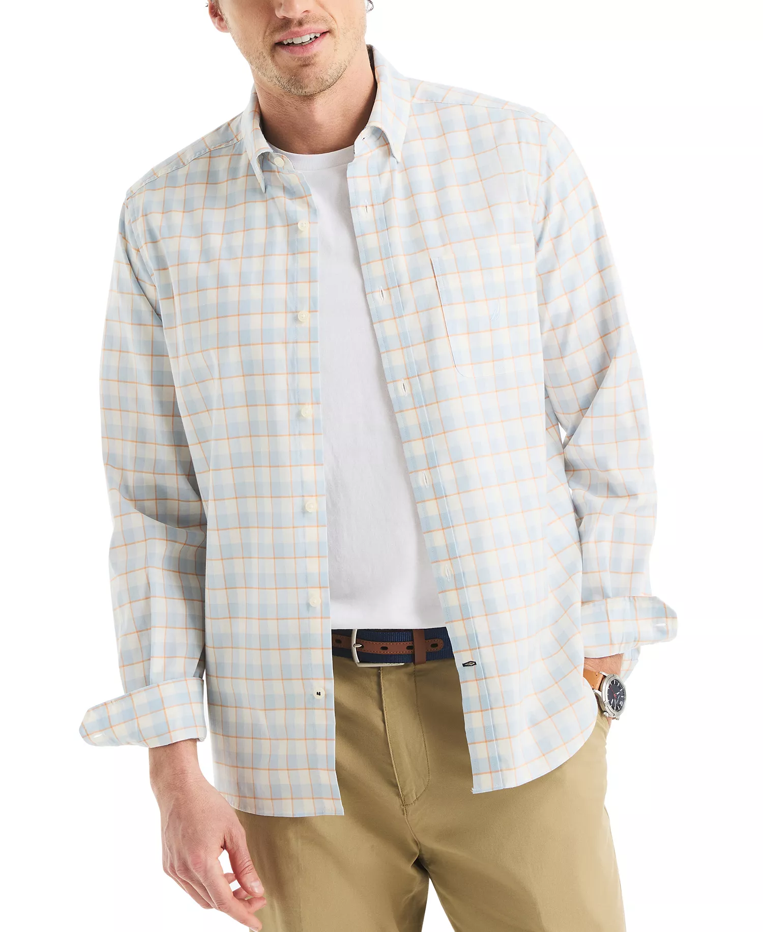 Men's Classic-Fit Stretch Plaid Button-Down Shirt  - Sail White - 2XL