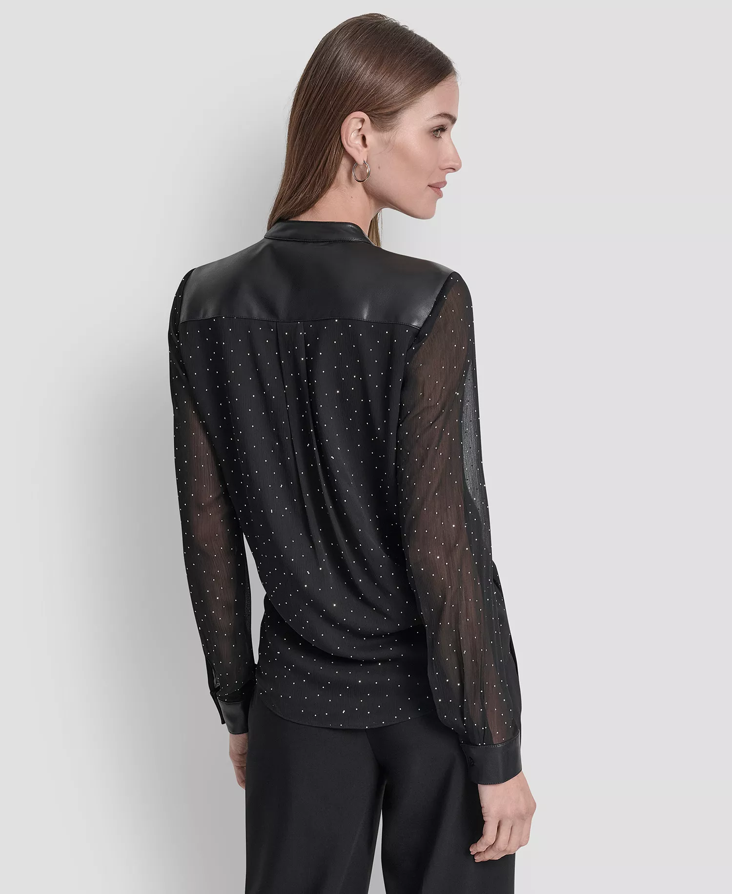 Women's Embellished Surplice Neck Top - Black - S