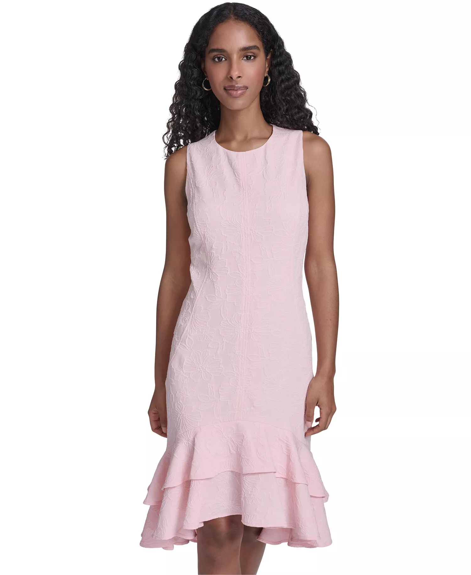 Petite Embossed Crewneck Midi Dress - Ballerina Pink - 0P