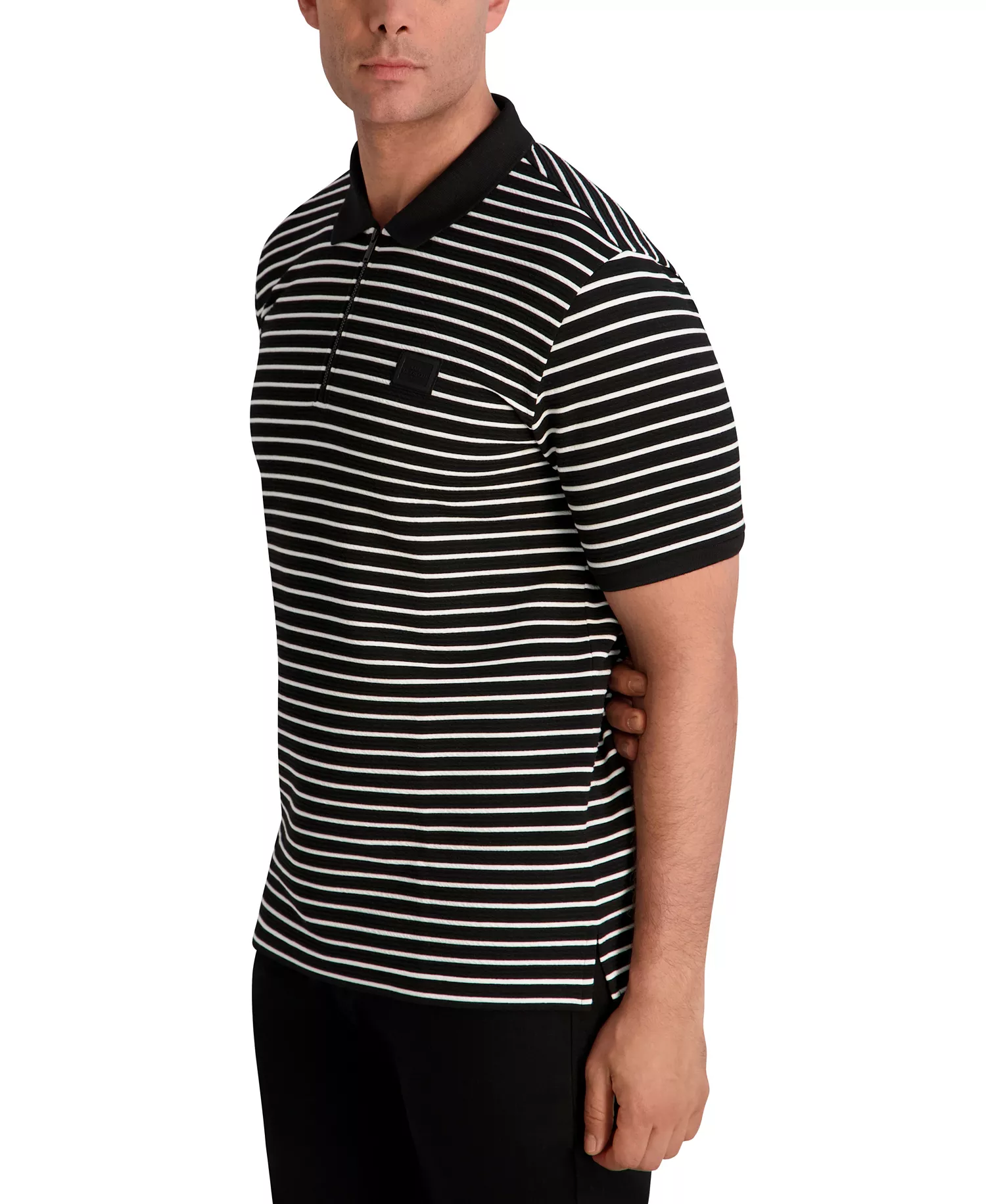 Men's Striped Quarter-Zip Polo Shirt - Black/White - L