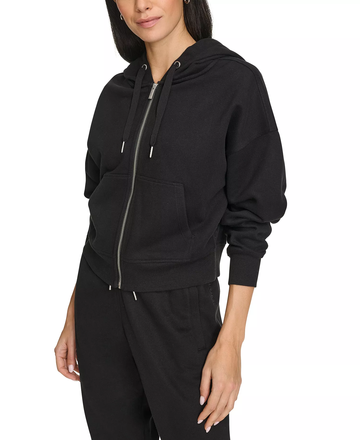 Women's Fleece Crop Zip-Front Long-Sleeve Hoodie - Black - 2XL