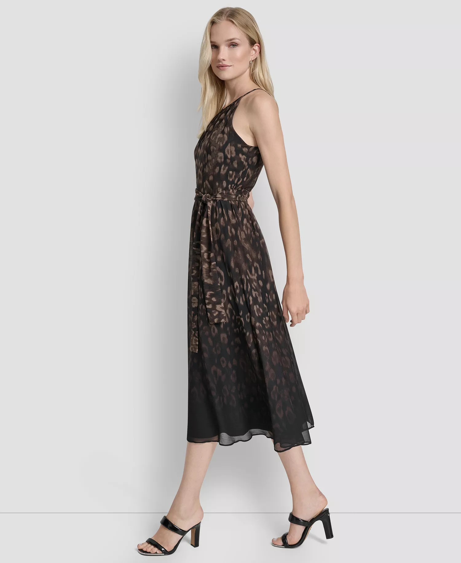 Women's Fit and Flare Sleeveless Crew Neck Midi Dress - Chocolate/Black - 10