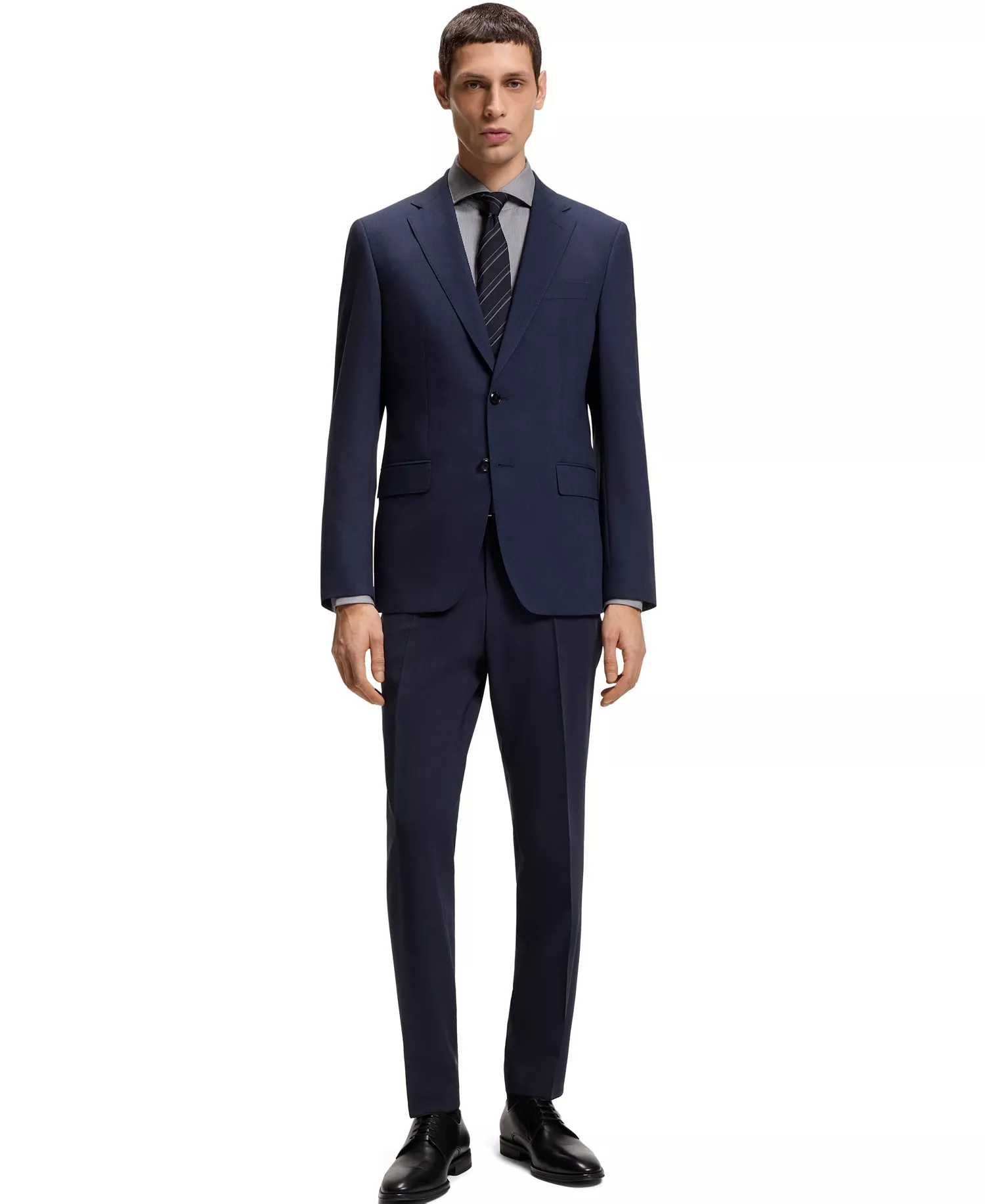 BOSS by Men's Stretch Cotton Structured Slim-Fit Dress Shirt - Dark Blue - 14.5