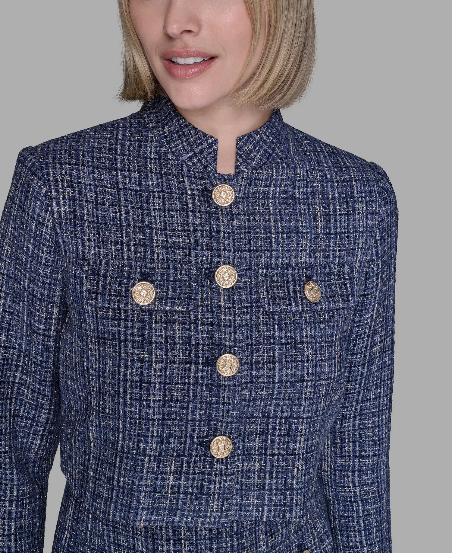 Women's Muti Textured Tweed Jacket - Blue Multi - 10