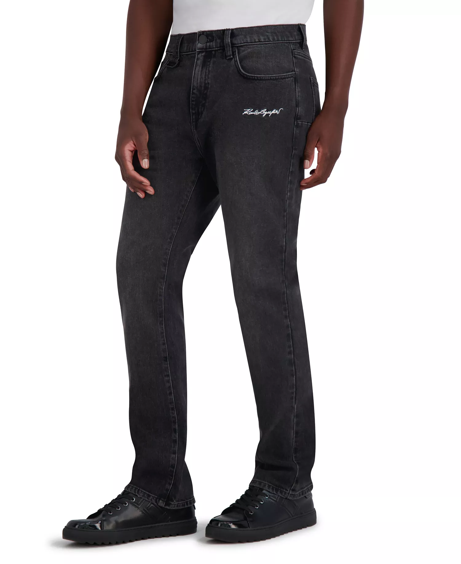 Men's Mid-Rise Logo-Embroidered Bootcut Jeans - Black - 30