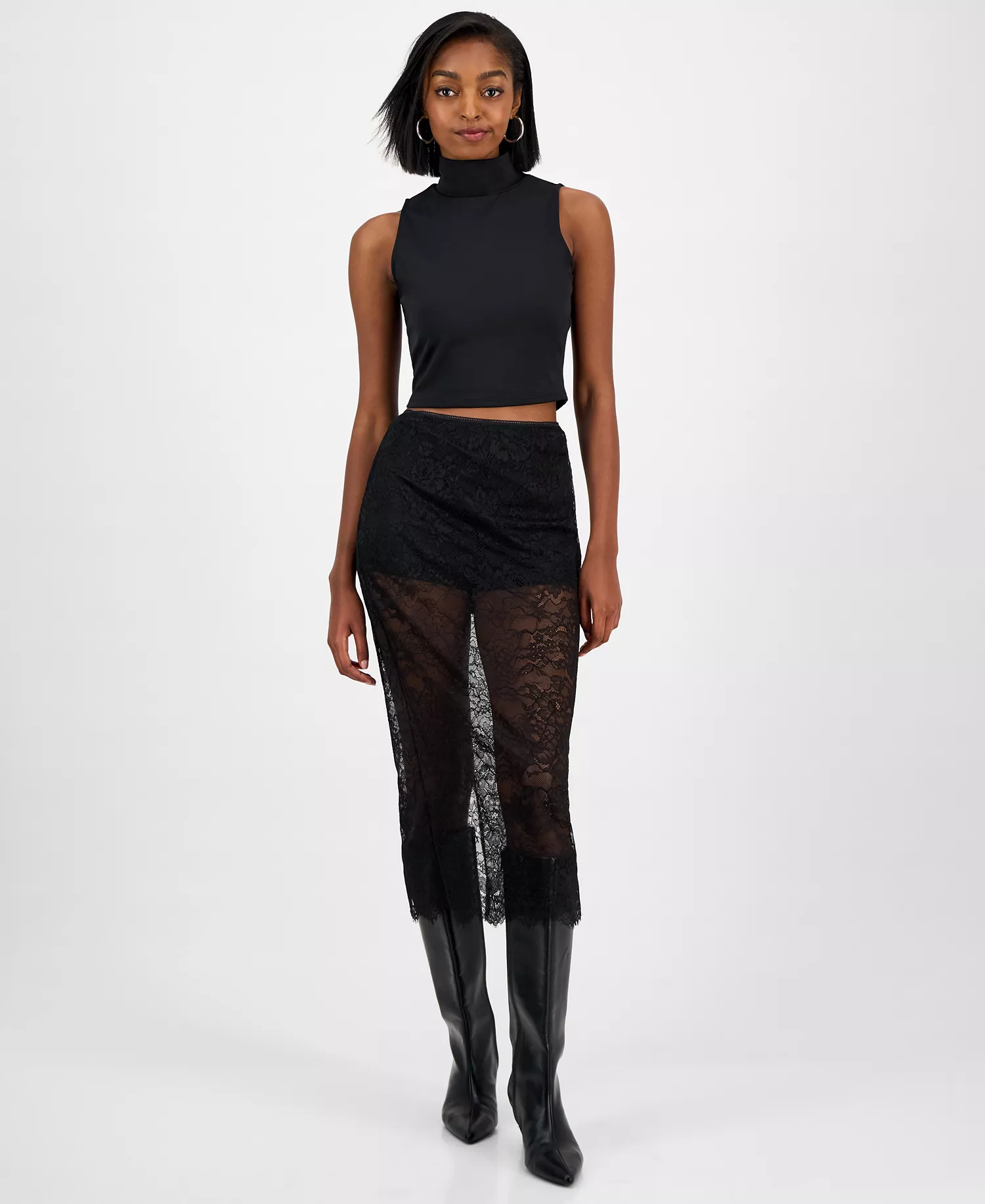 Women's Sheer Lace Midi Skirt, Macy's Exclusive - Deep Black - 2XL