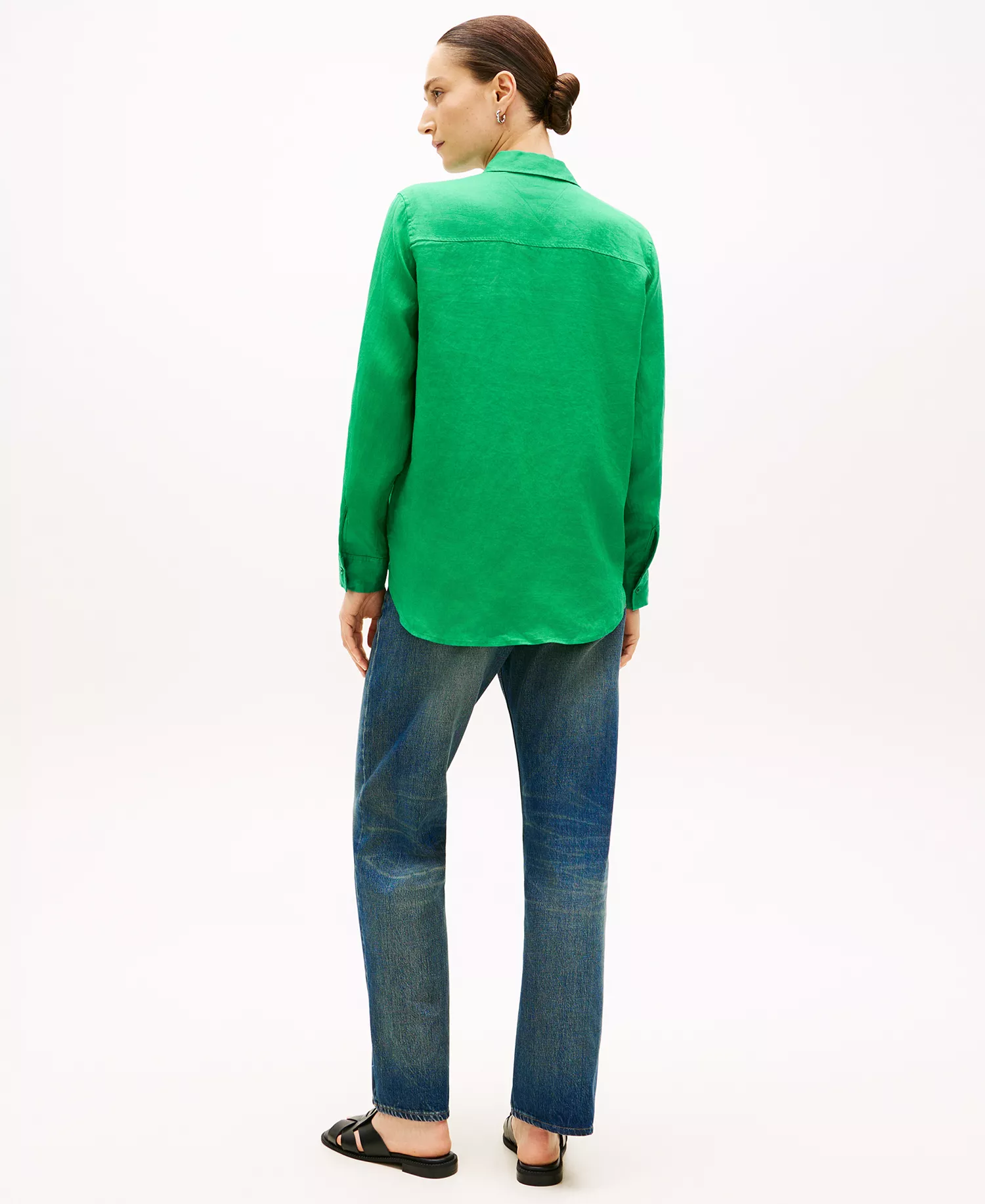 Women's Linen Button-Up Shirt - Courtside Green - 34