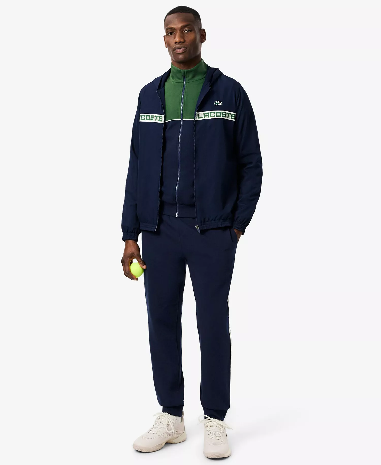 Men's Zip-Up Long Sleeves Sweatshirt - Navy Blue/Green - 2XL