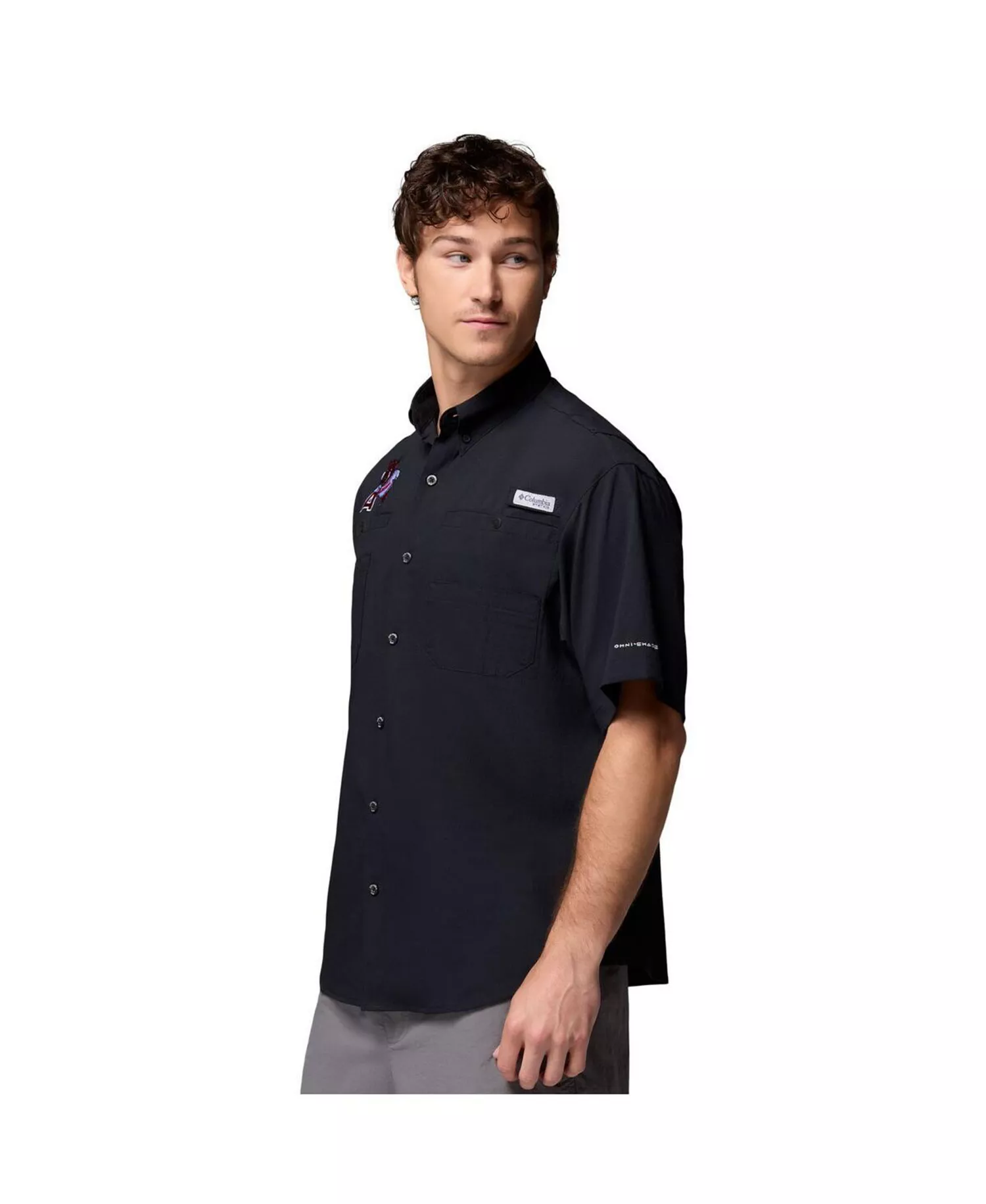 Men's Black Arkansas Razorbacks Tamiami Omni-Shade Button-Down Shirt - Black - L