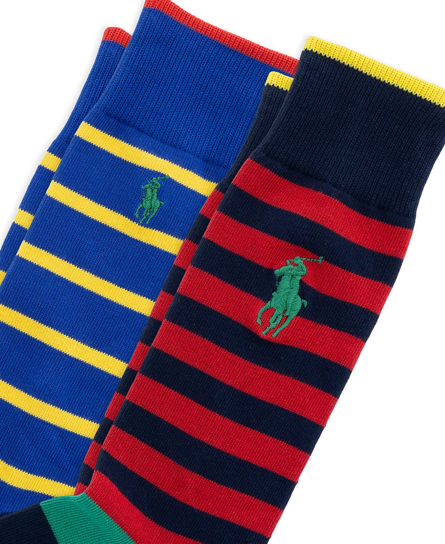 Men's Fun Stripes Crew Socks, 2-Pack - Red/Green/Blue - 10-13