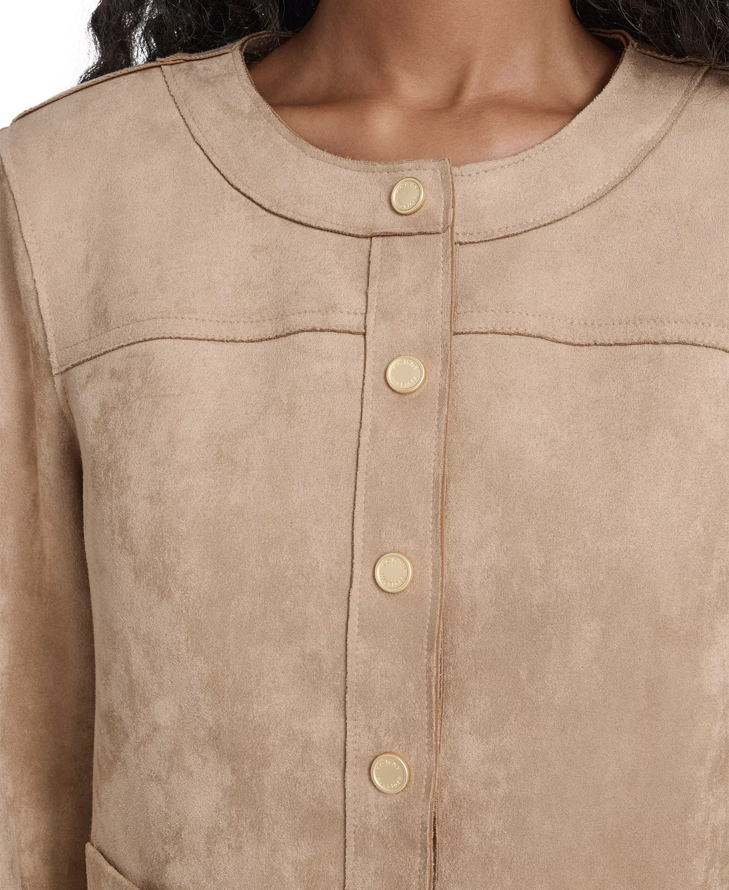 Women's Collarless Snap Front Jacket - Tannin - 0