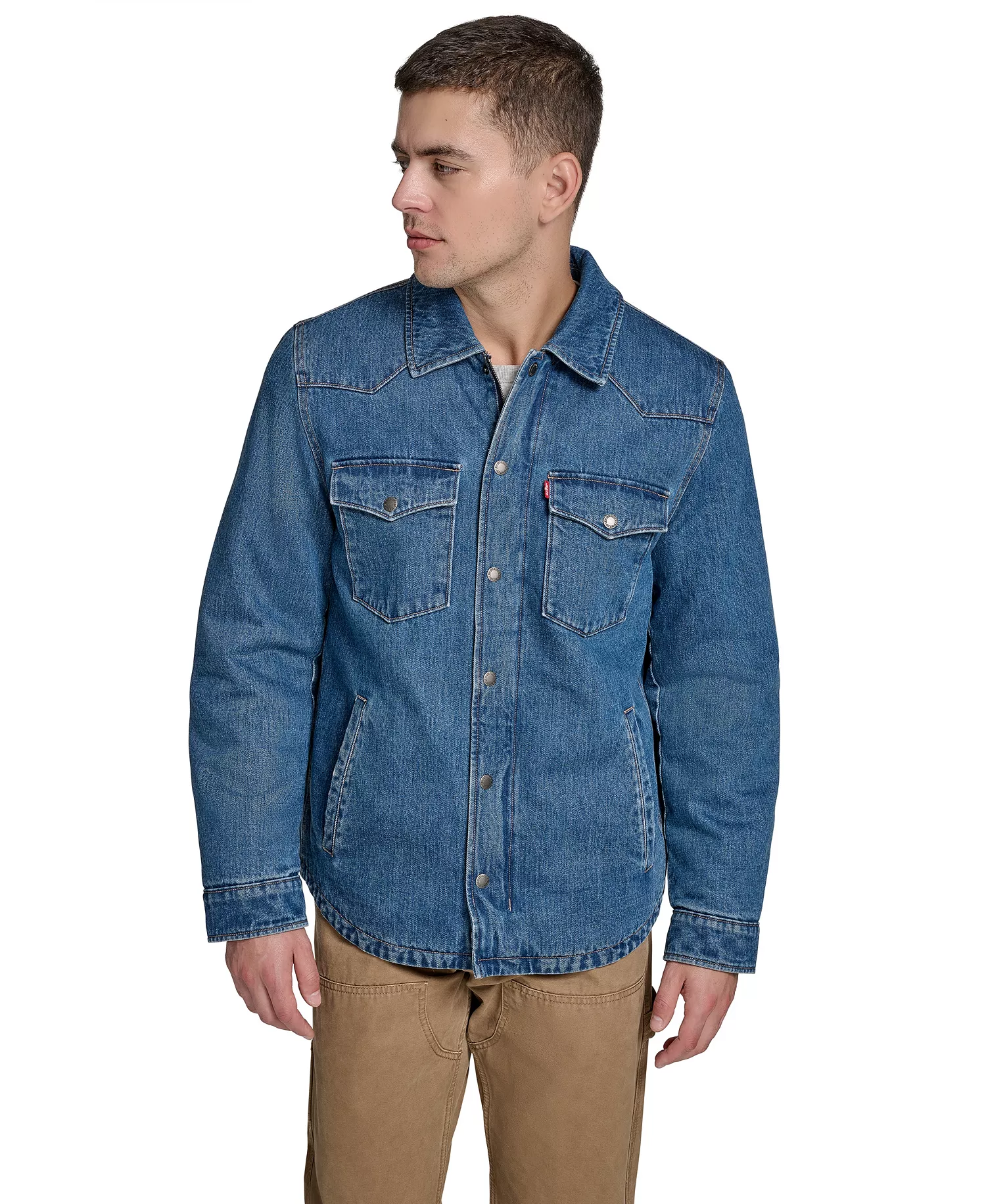 Men's Denim Filled Shacket - Medium Wash Denim - 2XL