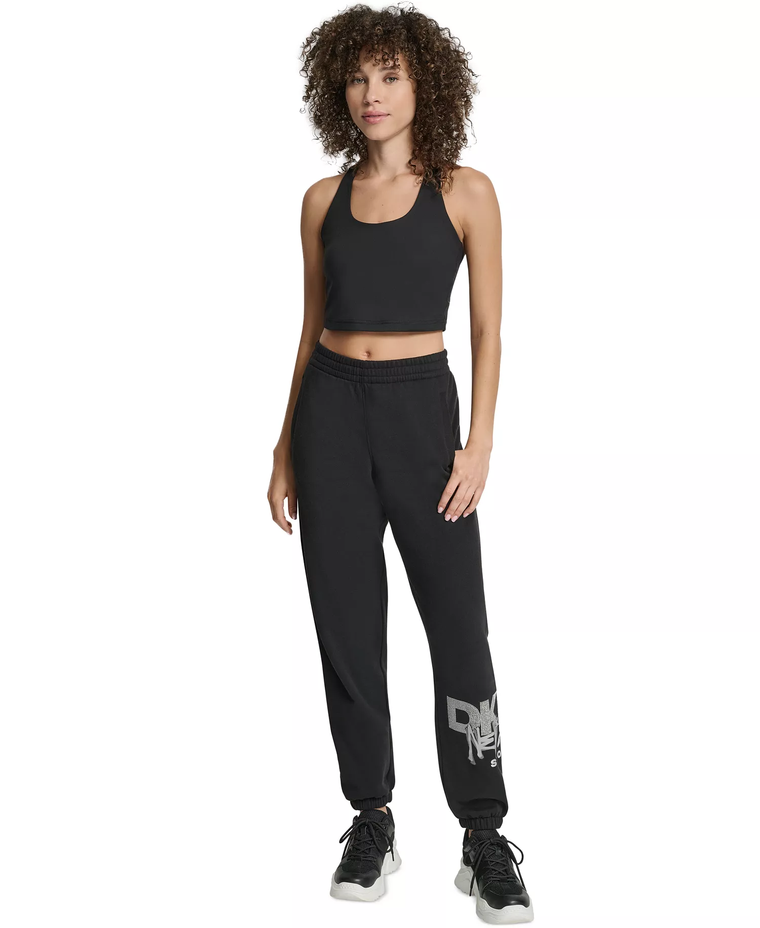Women's Graffiti Rhinestone Logo High-Rise Relaxed-Fit Joggers - Black/grey Silver - L