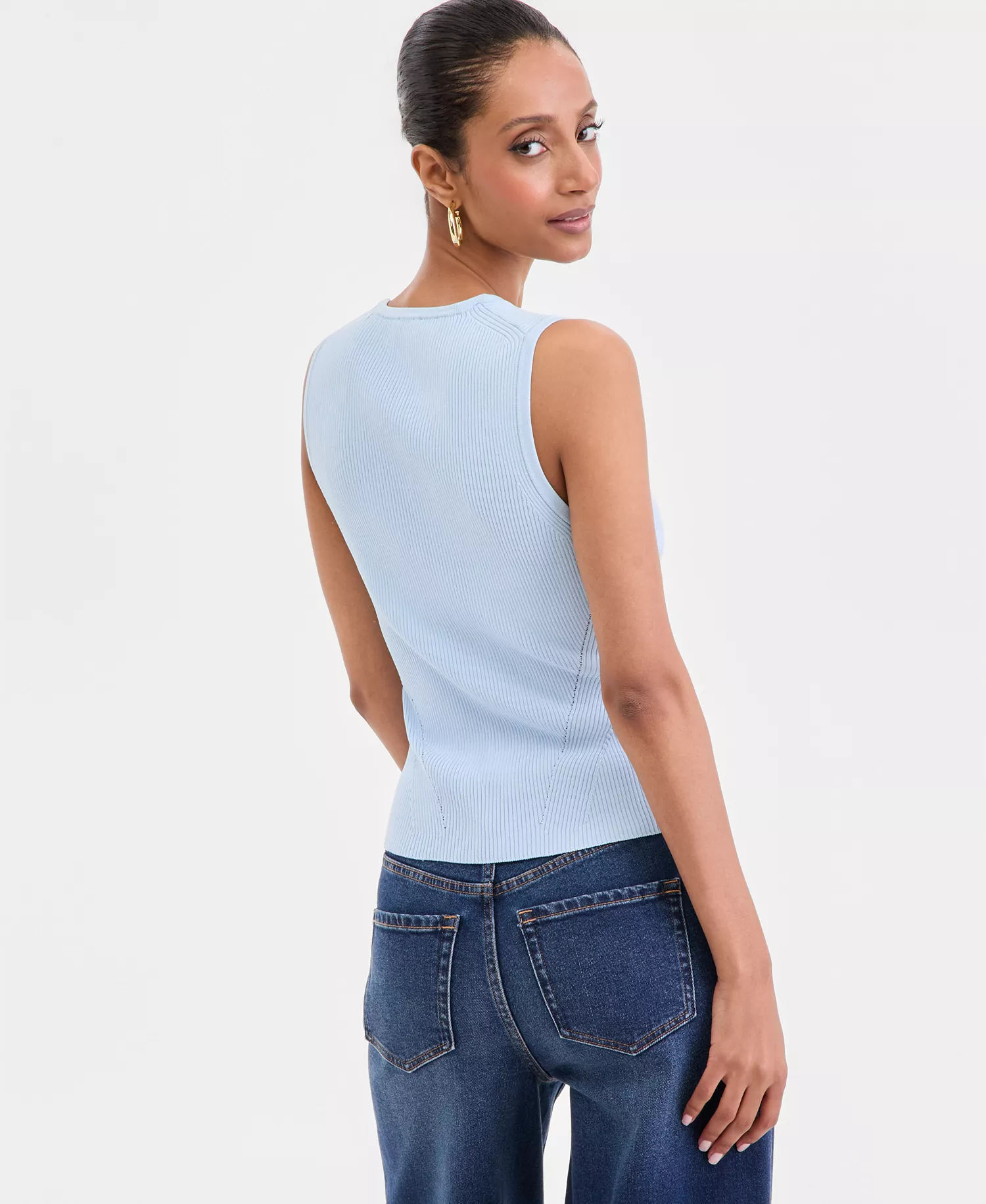 Women's Sleeveless Rib V-Neck Sweater, Created for Macy's - Bliss Blue - L