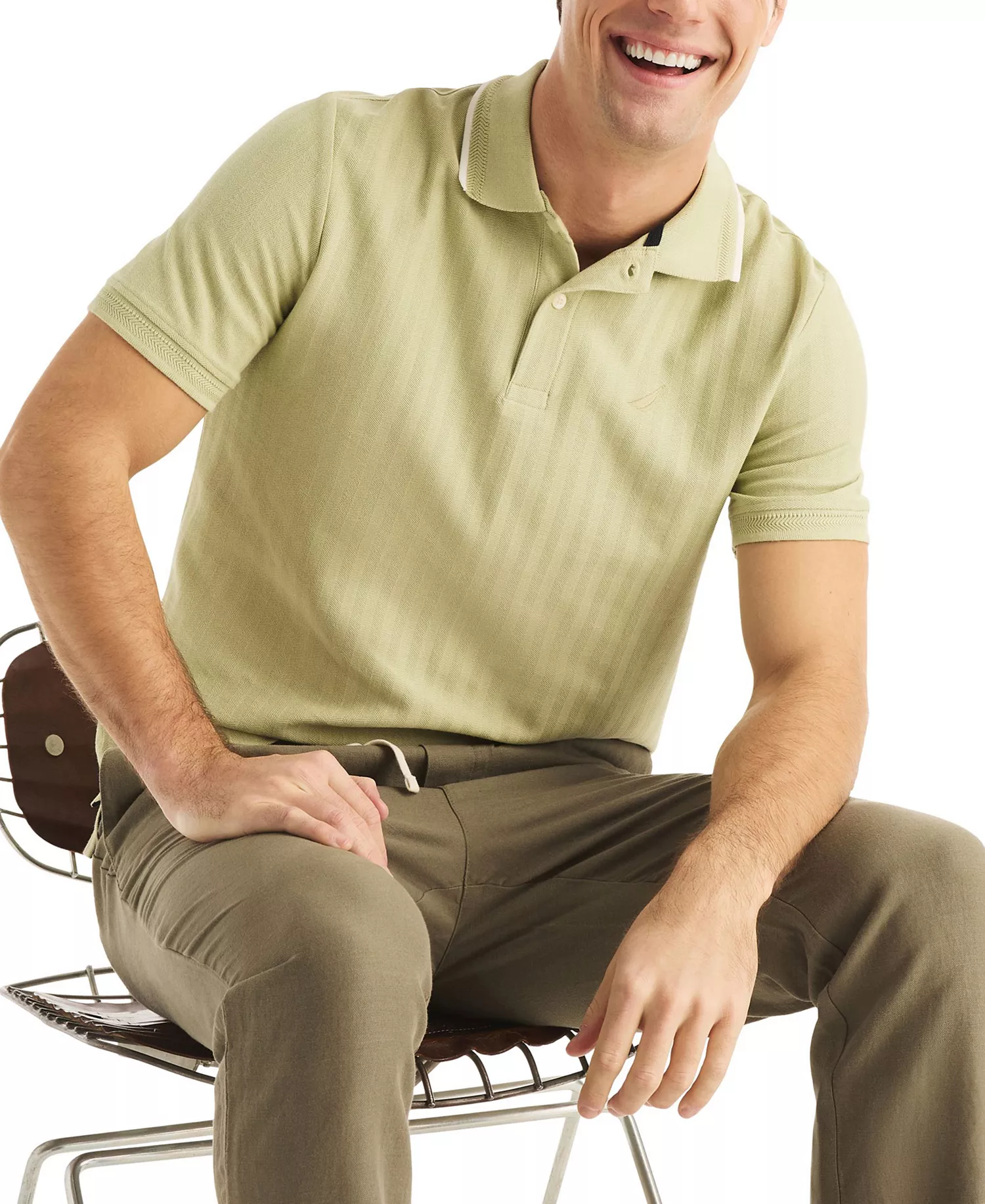 Men's Herringbone Short-Sleeve Polo Shirt - Delta Moss - L