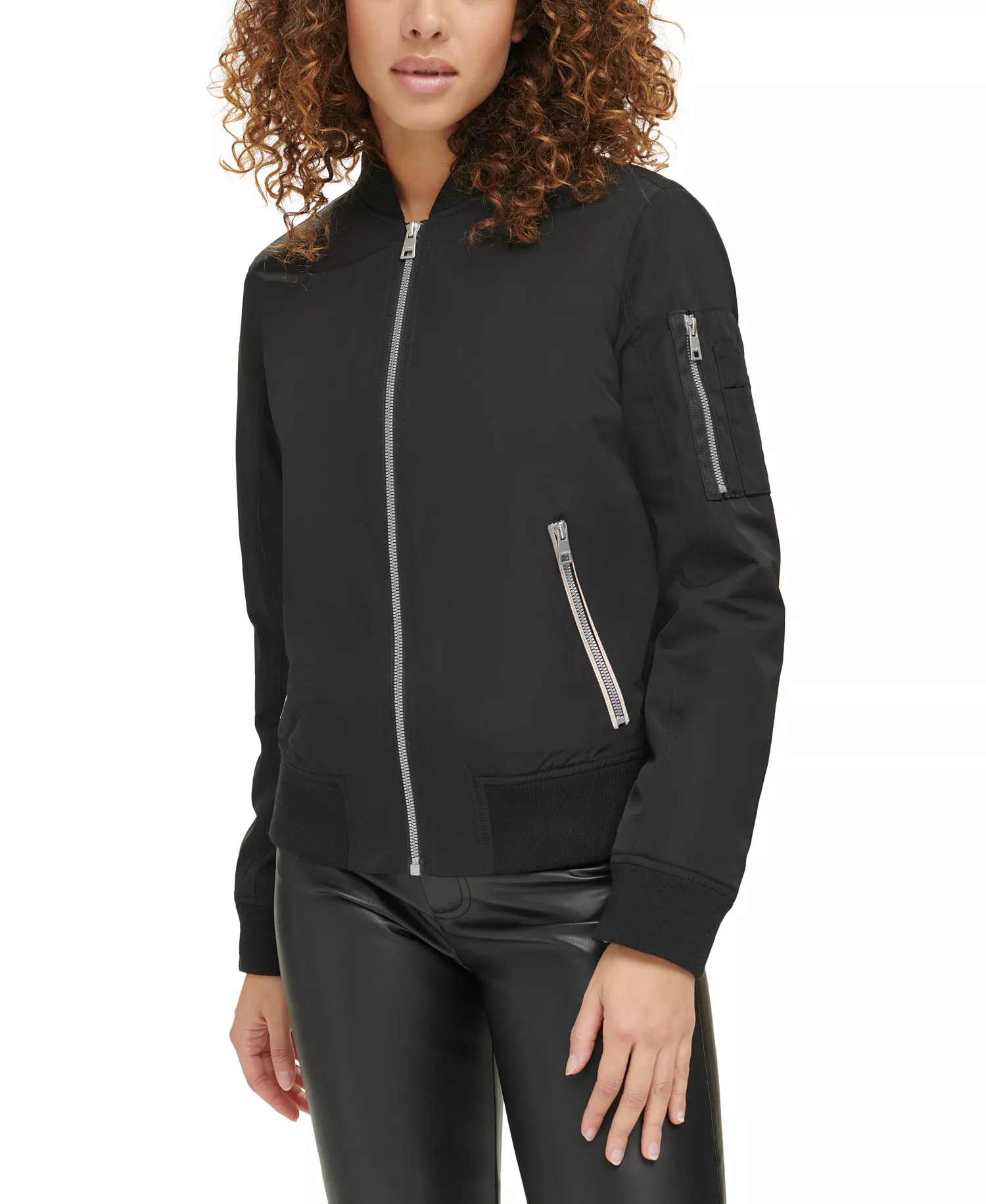 Women's Lightweight Zip-Detail Bomber Jacket - Black - L